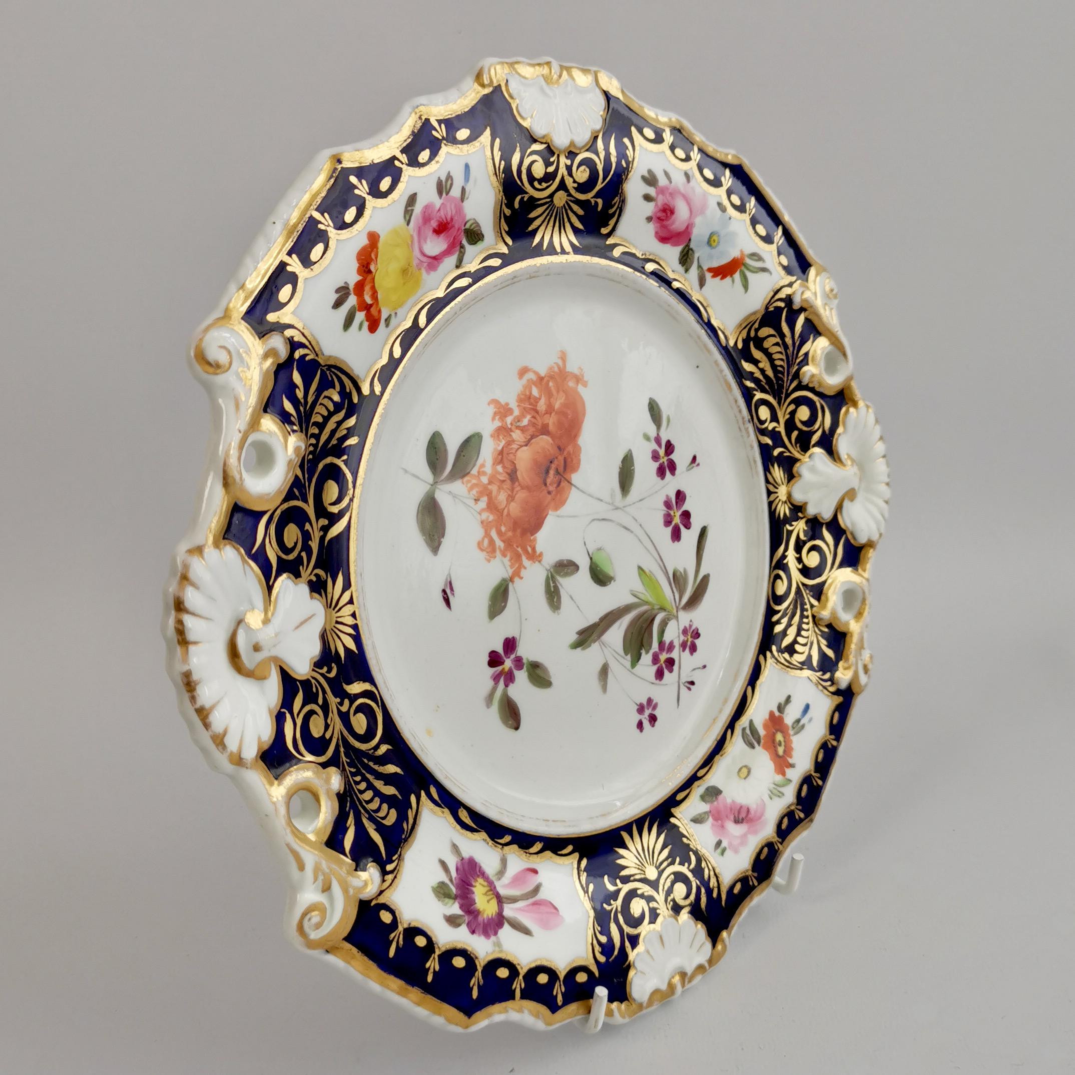 New Hall Porcelain Part Dessert Service, Cobalt Blue, Flowers, Regency 1824-1830 11