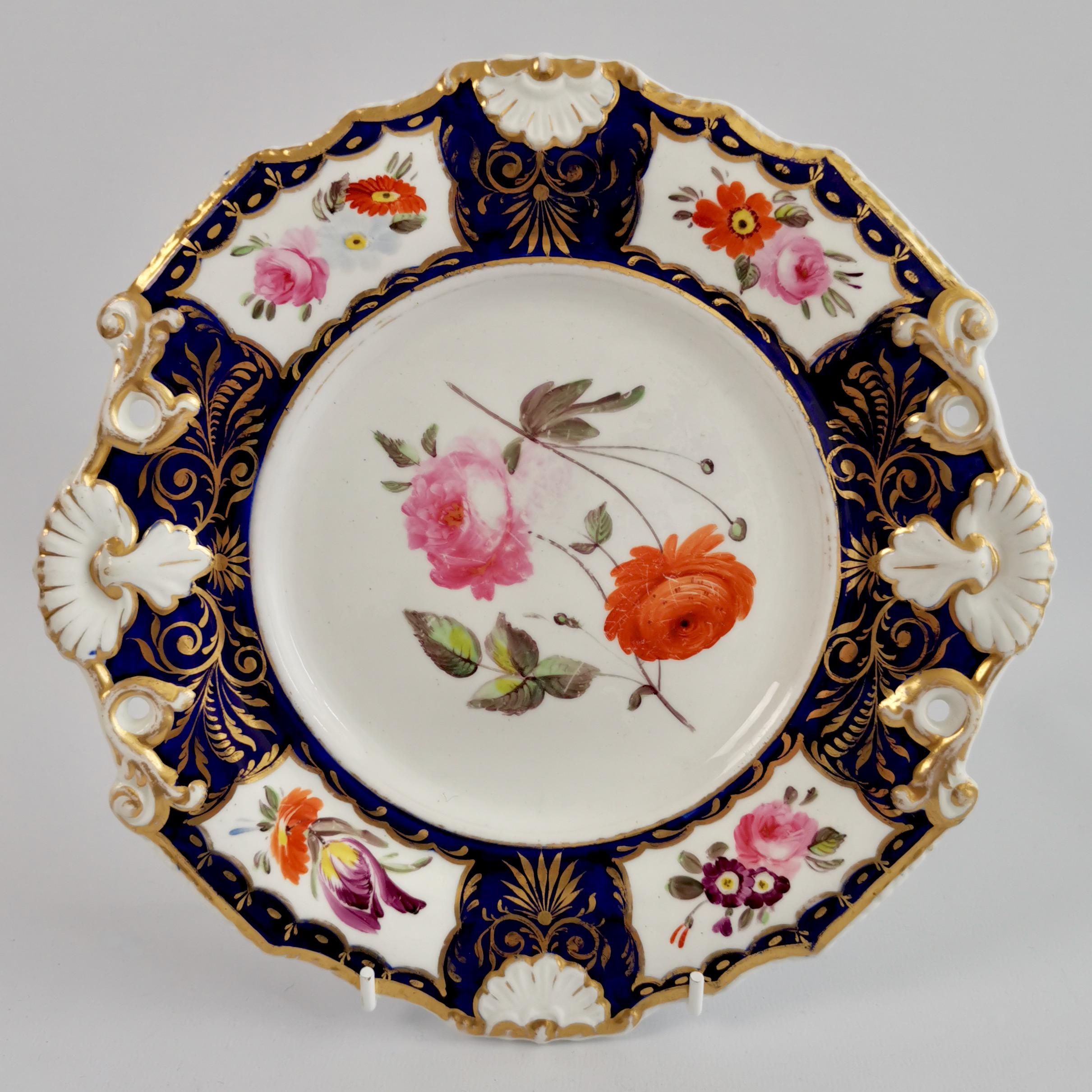 New Hall Porcelain Part Dessert Service, Cobalt Blue, Flowers, Regency 1824-1830 1