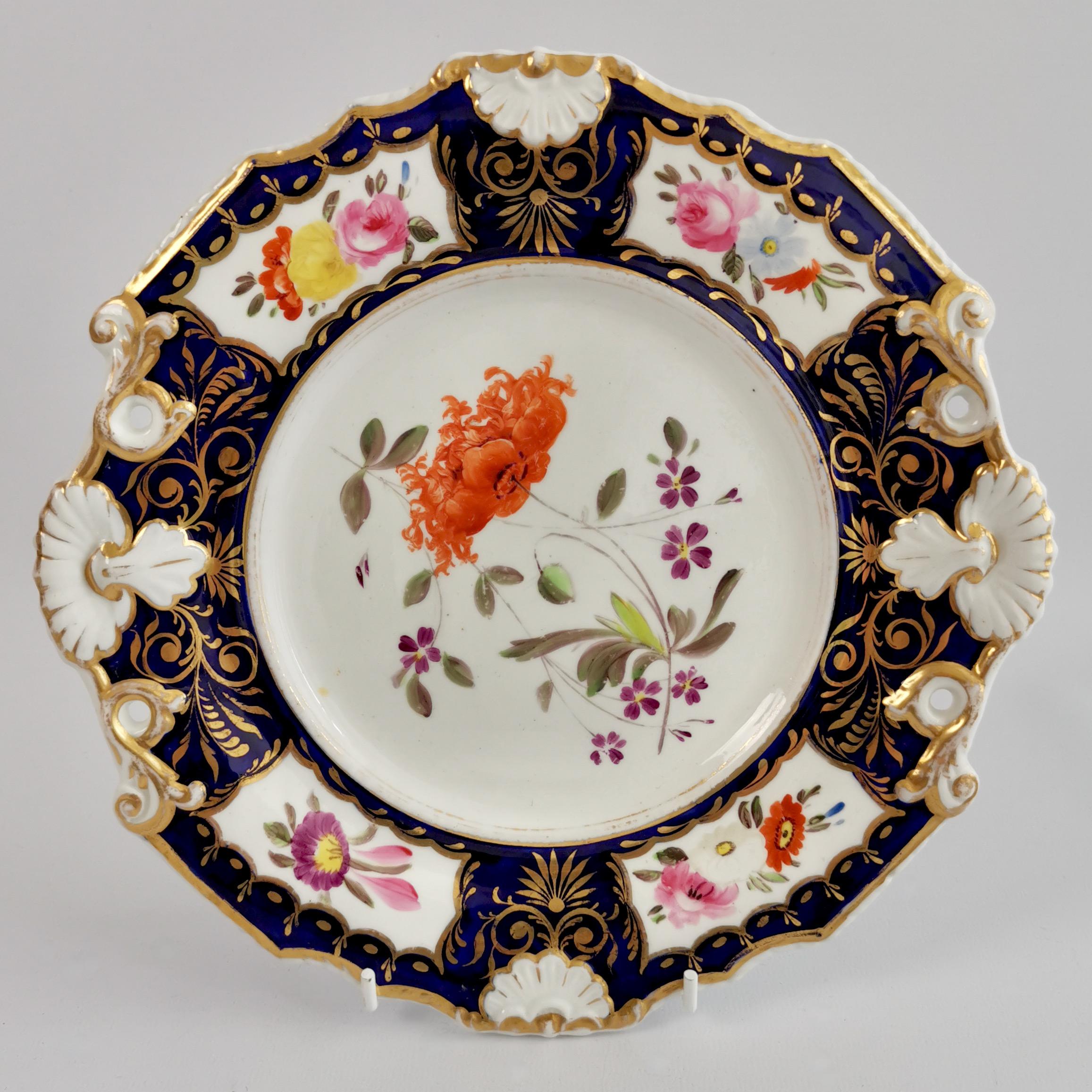 New Hall Porcelain Part Dessert Service, Cobalt Blue, Flowers, Regency 1824-1830 2