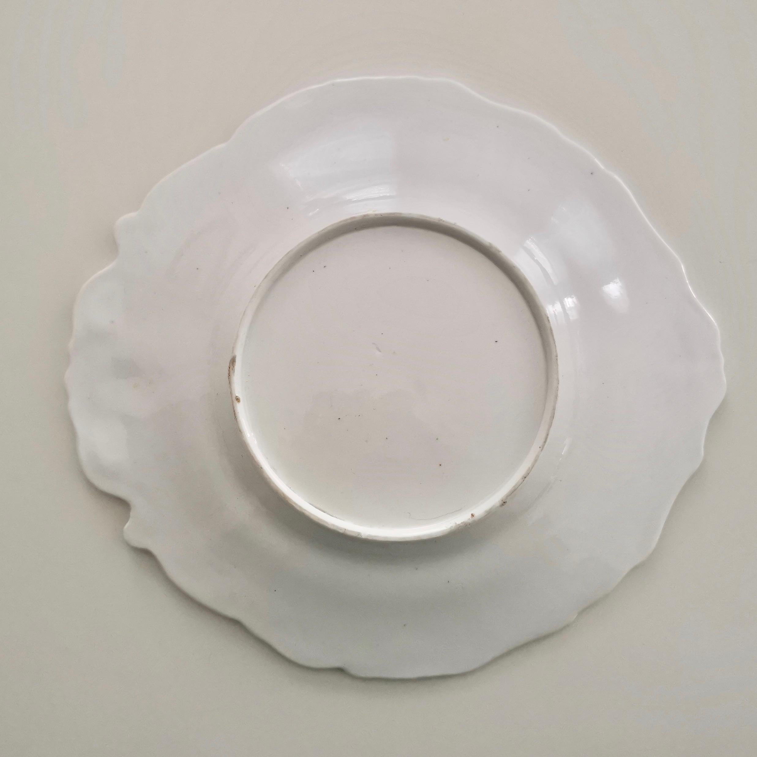 New Hall Porcelain Plate, White with Flowers, Inverted Shell, Regency circa 1820 8