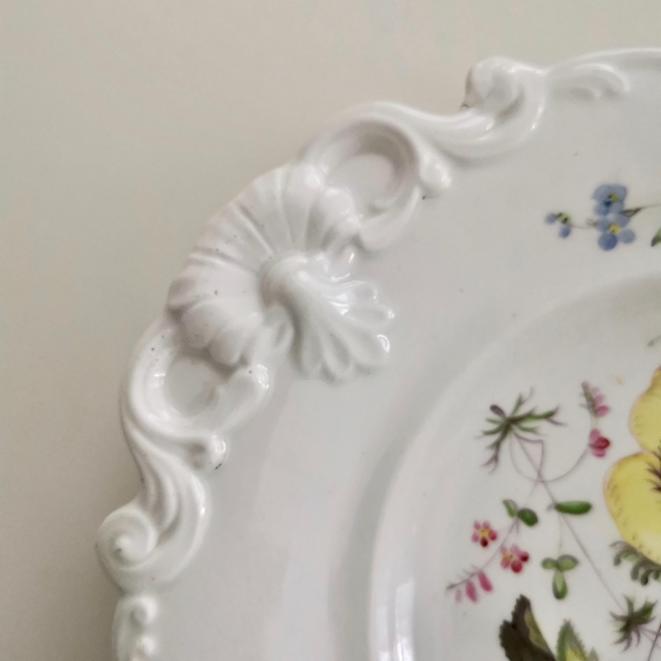 English New Hall Porcelain Plate, White with Flowers, Inverted Shell, Regency circa 1820