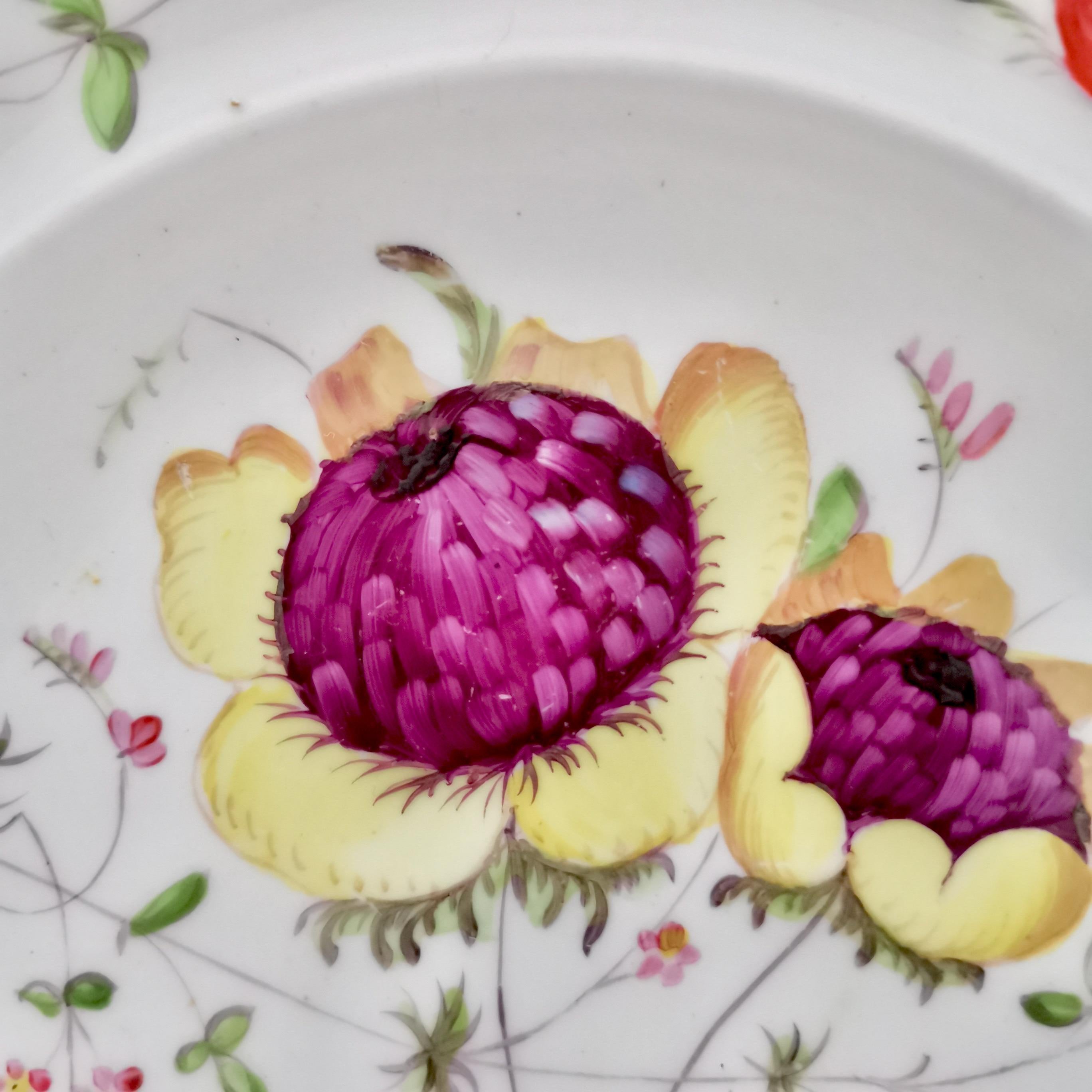 Hand-Painted New Hall Porcelain Plate, White with Flowers, Inverted Shell, Regency circa 1820