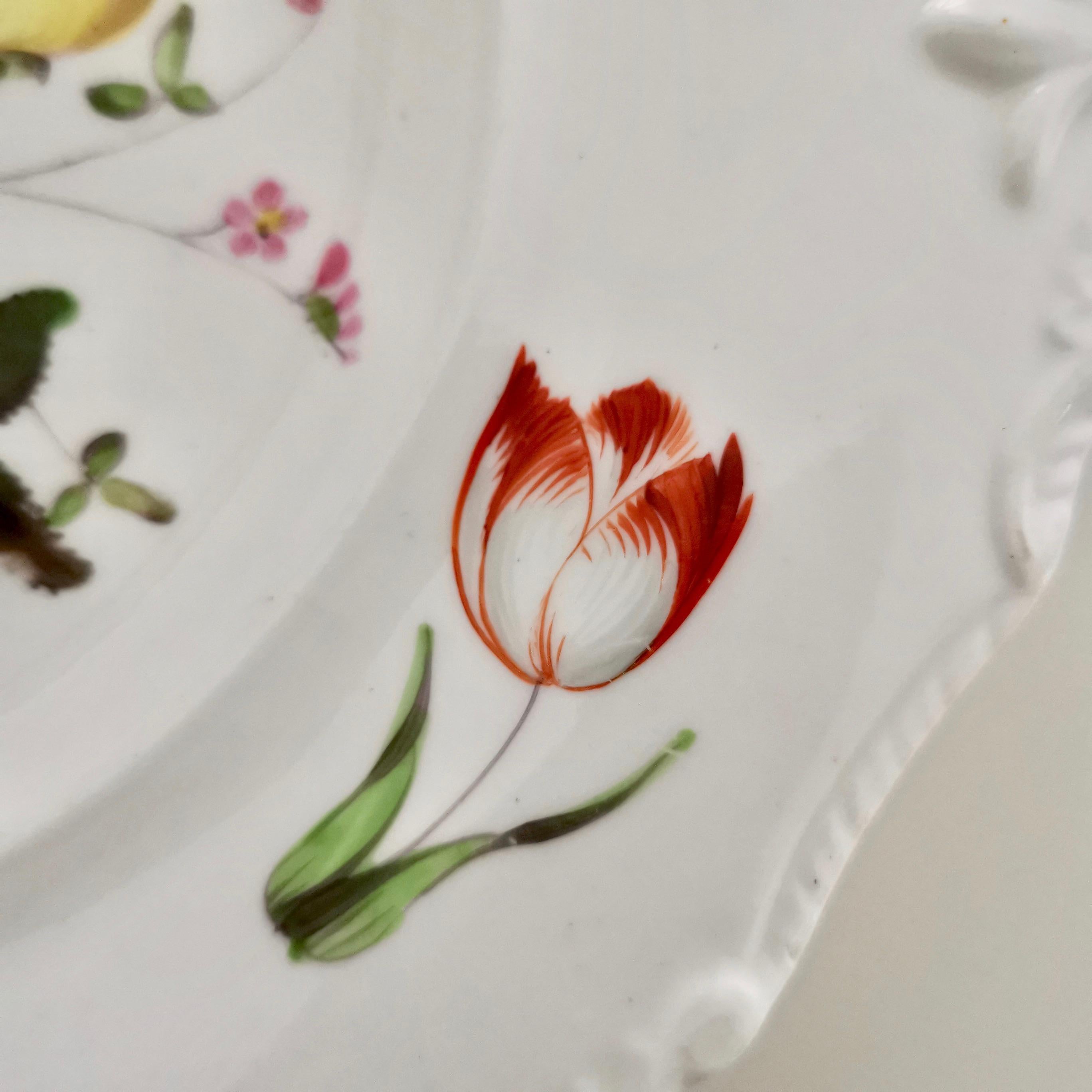 Early 19th Century New Hall Porcelain Plate, White with Flowers, Inverted Shell, Regency circa 1820