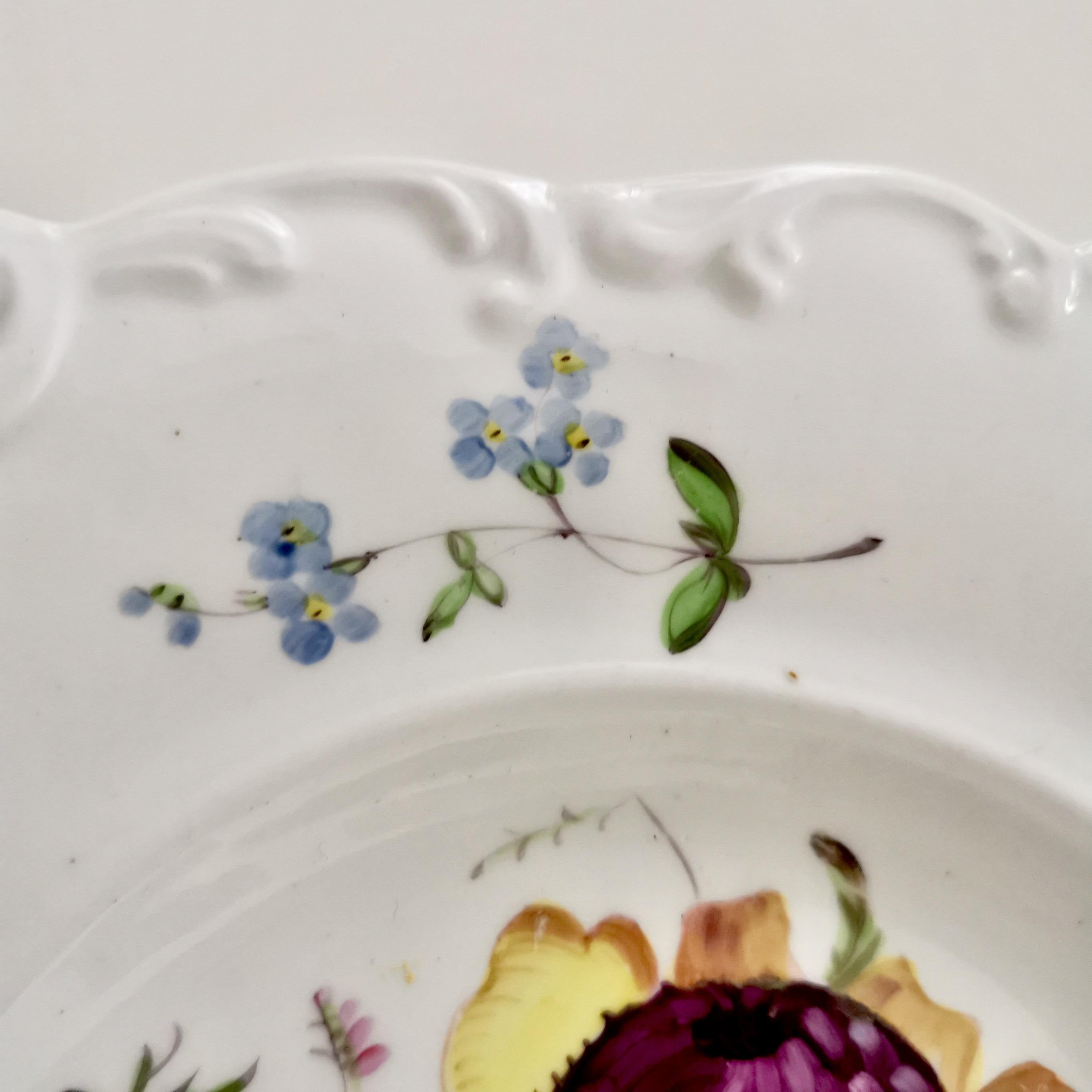 New Hall Porcelain Plate, White with Flowers, Inverted Shell, Regency circa 1820 1