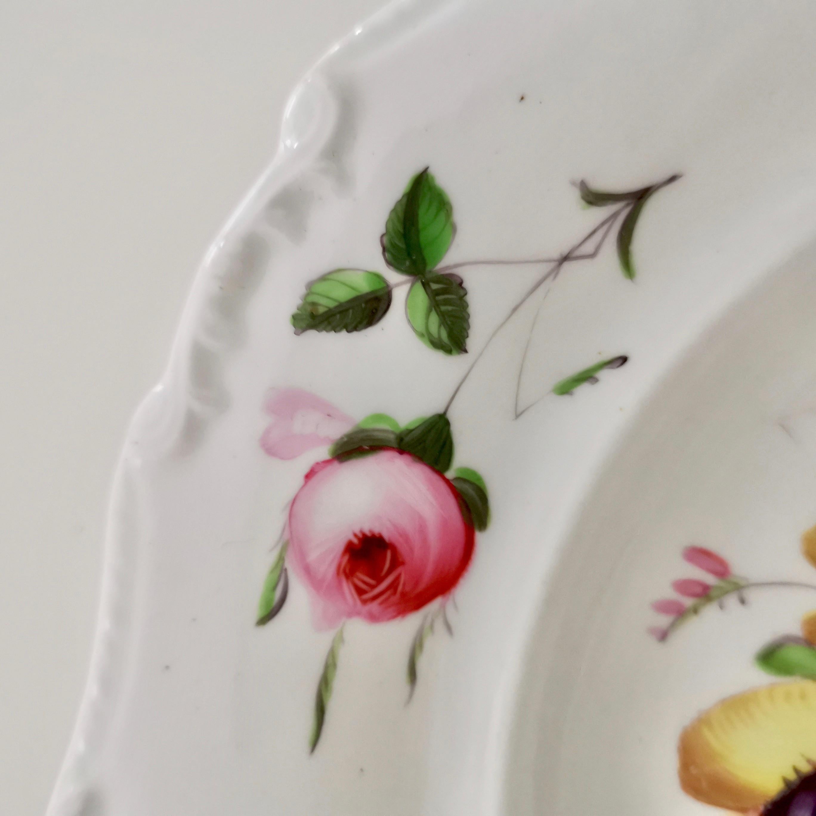 New Hall Porcelain Plate, White with Flowers, Inverted Shell, Regency circa 1820 2