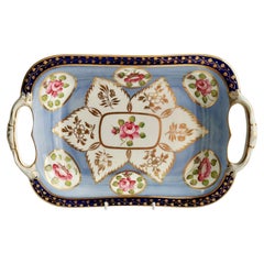 New Hall Porcelain Serving Dish, Periwinkle Gilt and Pink Roses, Regency ca 1817