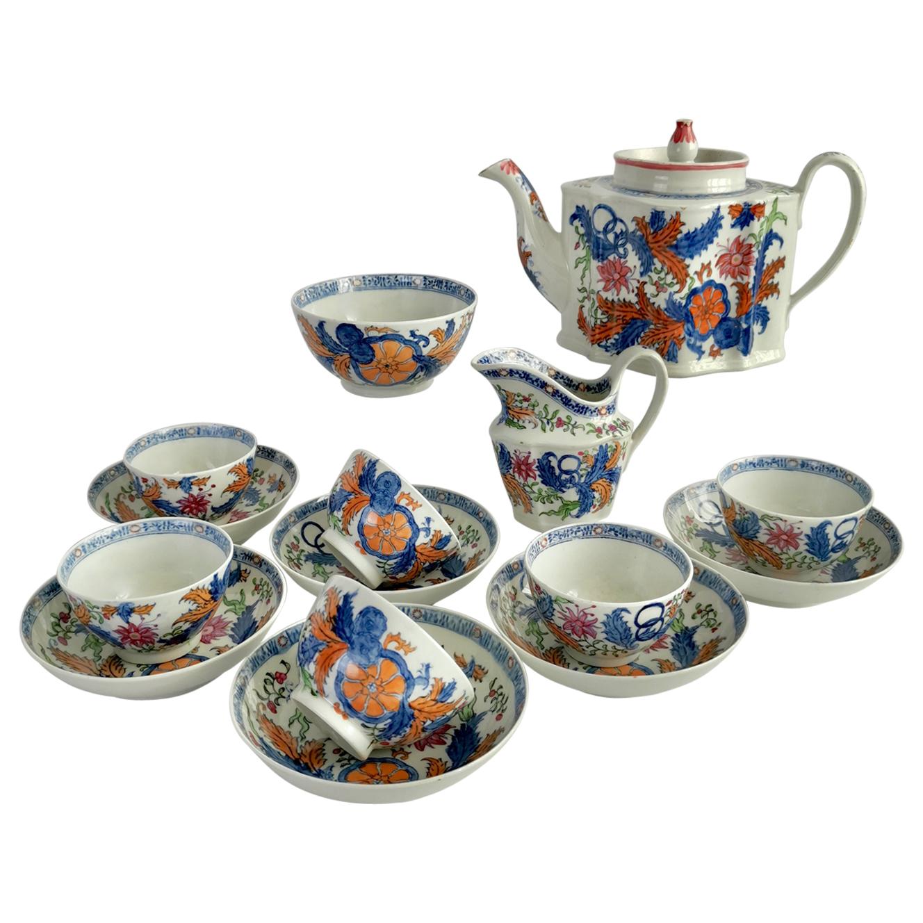 New Hall Porcelain Tea Service, Chinoiserie Flower Sprays, Georgian, circa 1795