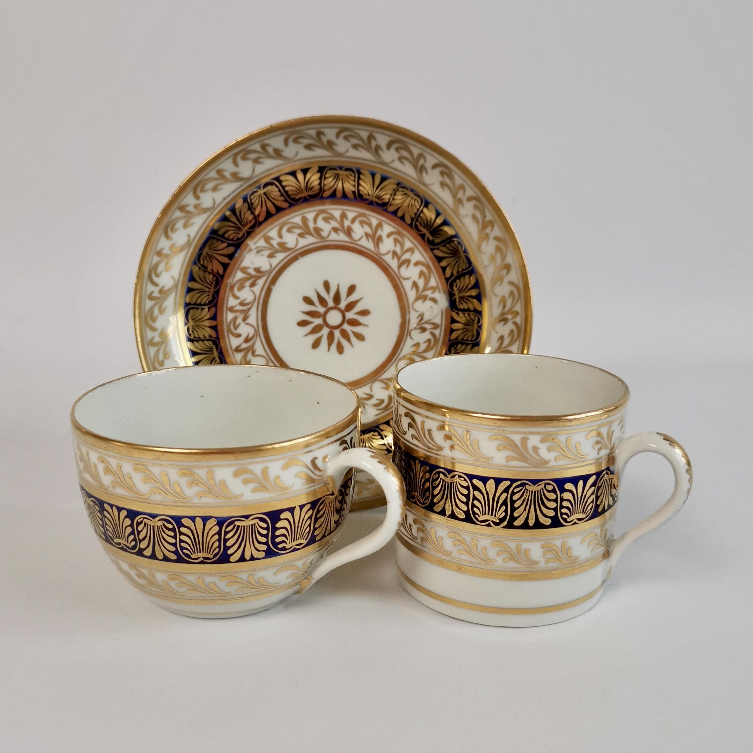 Early 19th Century New Hall Porcelain Tea Service, Cobalt Blue and Gilt, Regency ca 1810