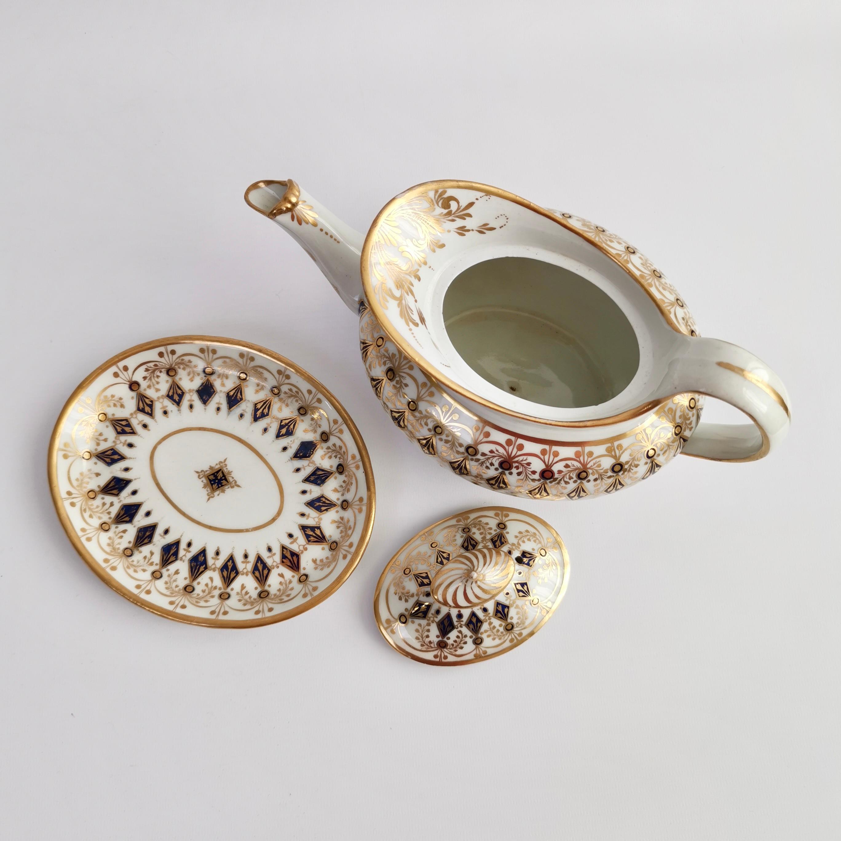 New Hall Porcelain Tea Service, Neoclassical Cobalt Blue and Gilt, ca 1810 6
