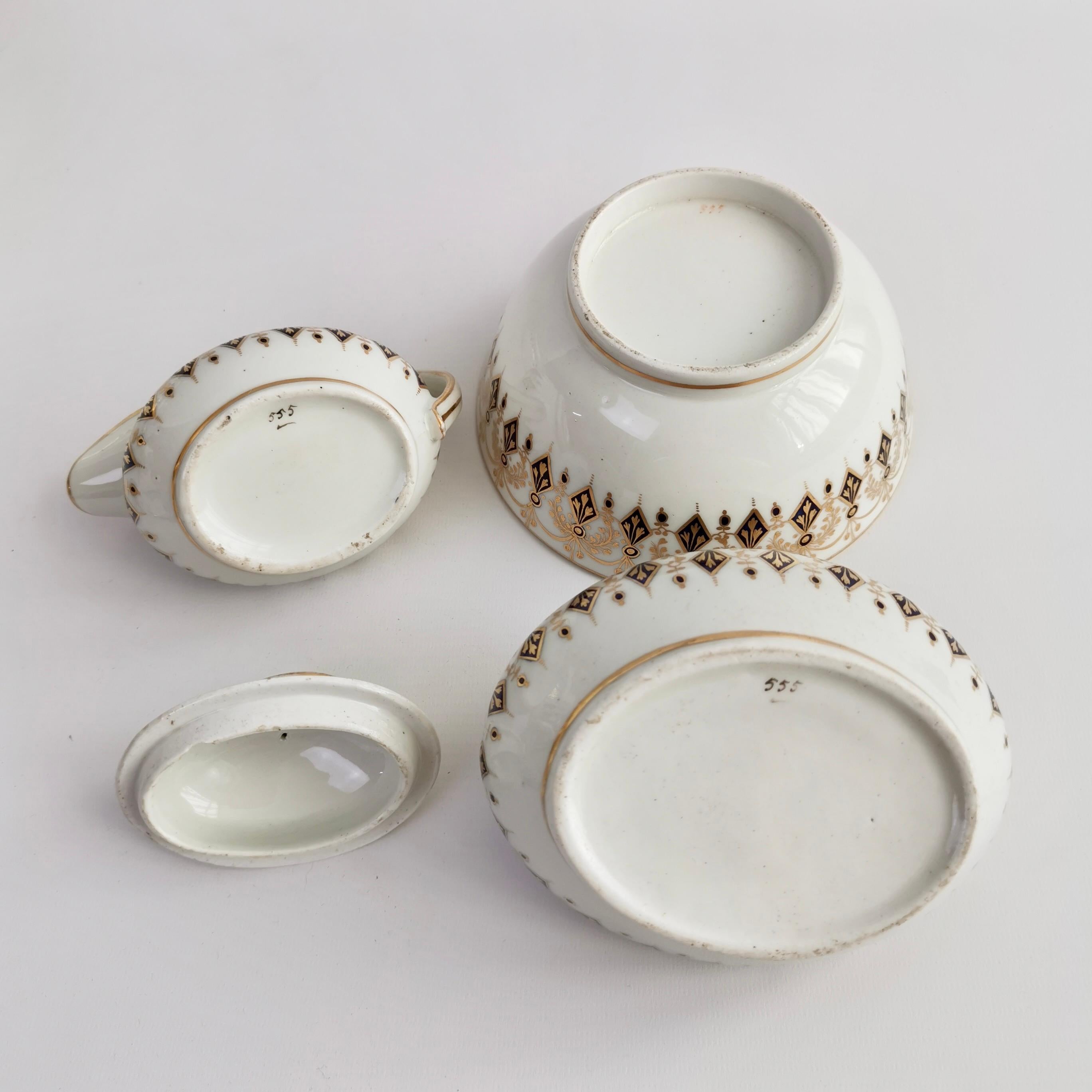New Hall Porcelain Tea Service, Neoclassical Cobalt Blue and Gilt, ca 1810 For Sale 11