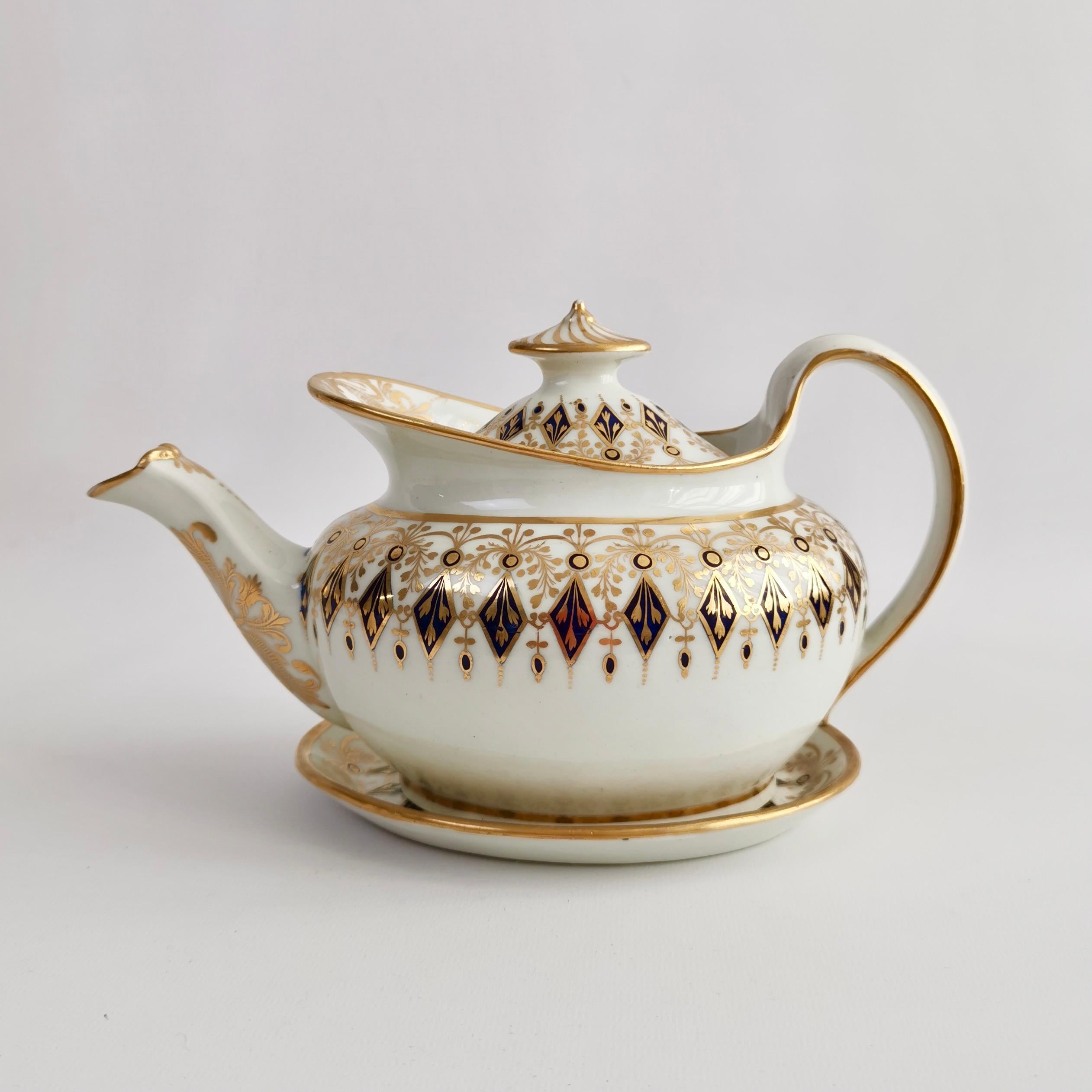 Regency New Hall Porcelain Tea Service, Neoclassical Cobalt Blue and Gilt, ca 1810 For Sale