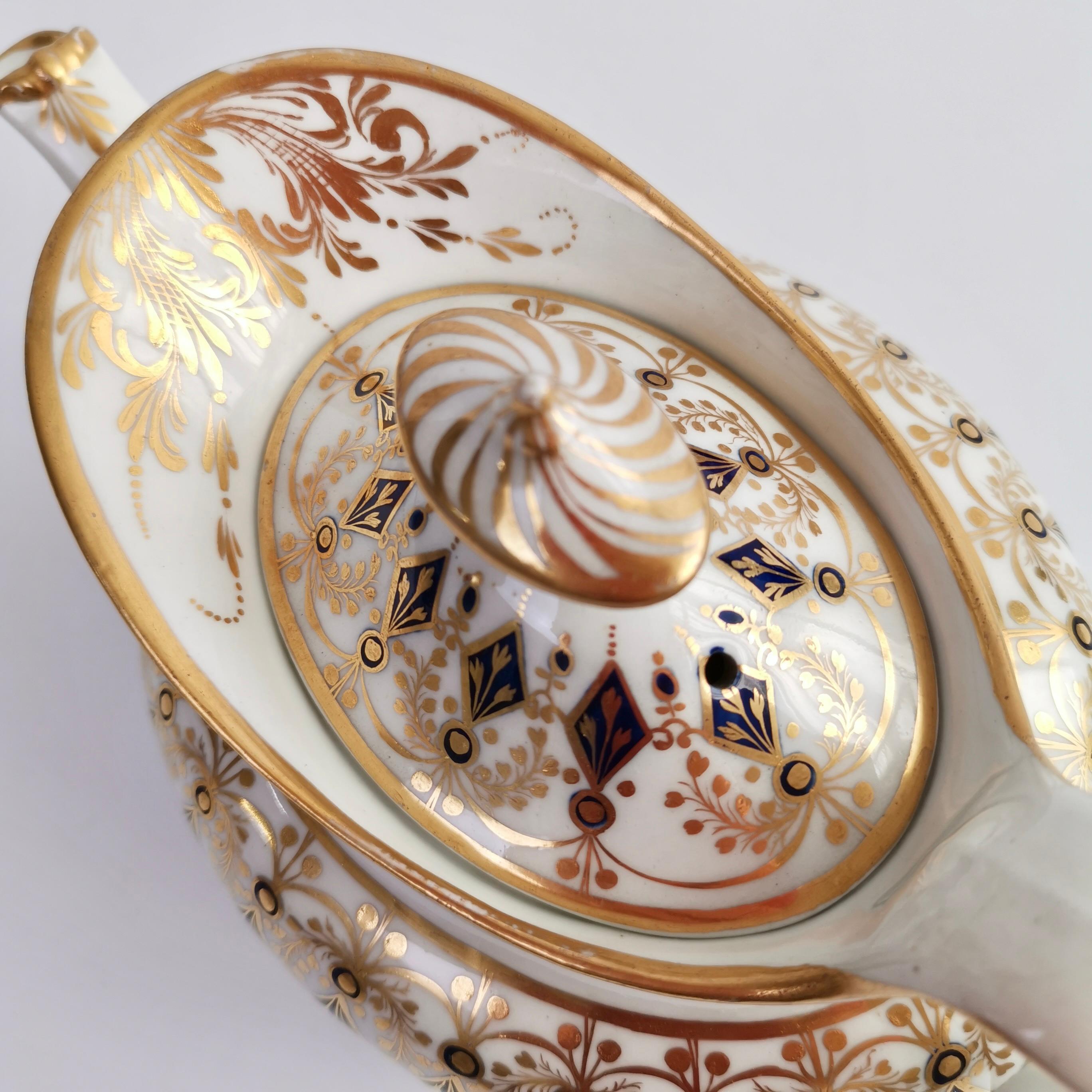English New Hall Porcelain Tea Service, Neoclassical Cobalt Blue and Gilt, ca 1810 For Sale