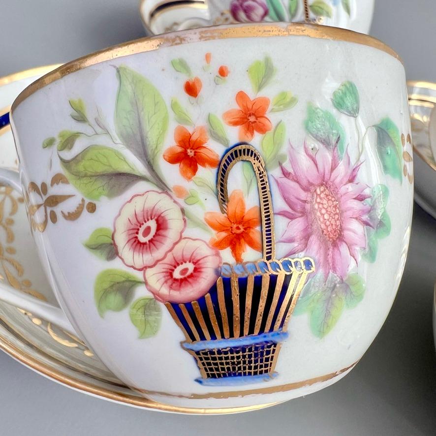 New Hall Porcelain Tea Service, White, Mazarine Blue, Flower Baskets, ca 1810 3
