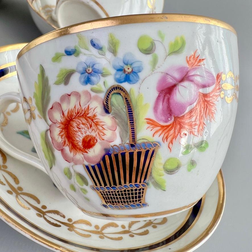 New Hall Porcelain Tea Service, White, Mazarine Blue, Flower Baskets, ca 1810 4