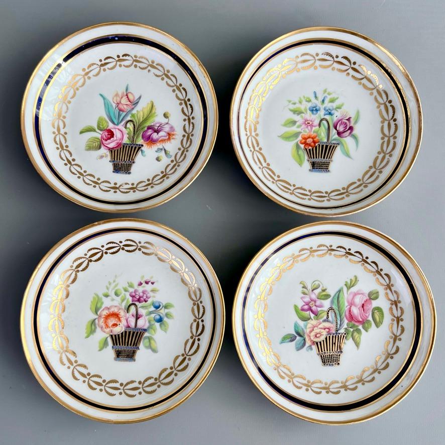 New Hall Porcelain Tea Service, White, Mazarine Blue, Flower Baskets, ca 1810 5