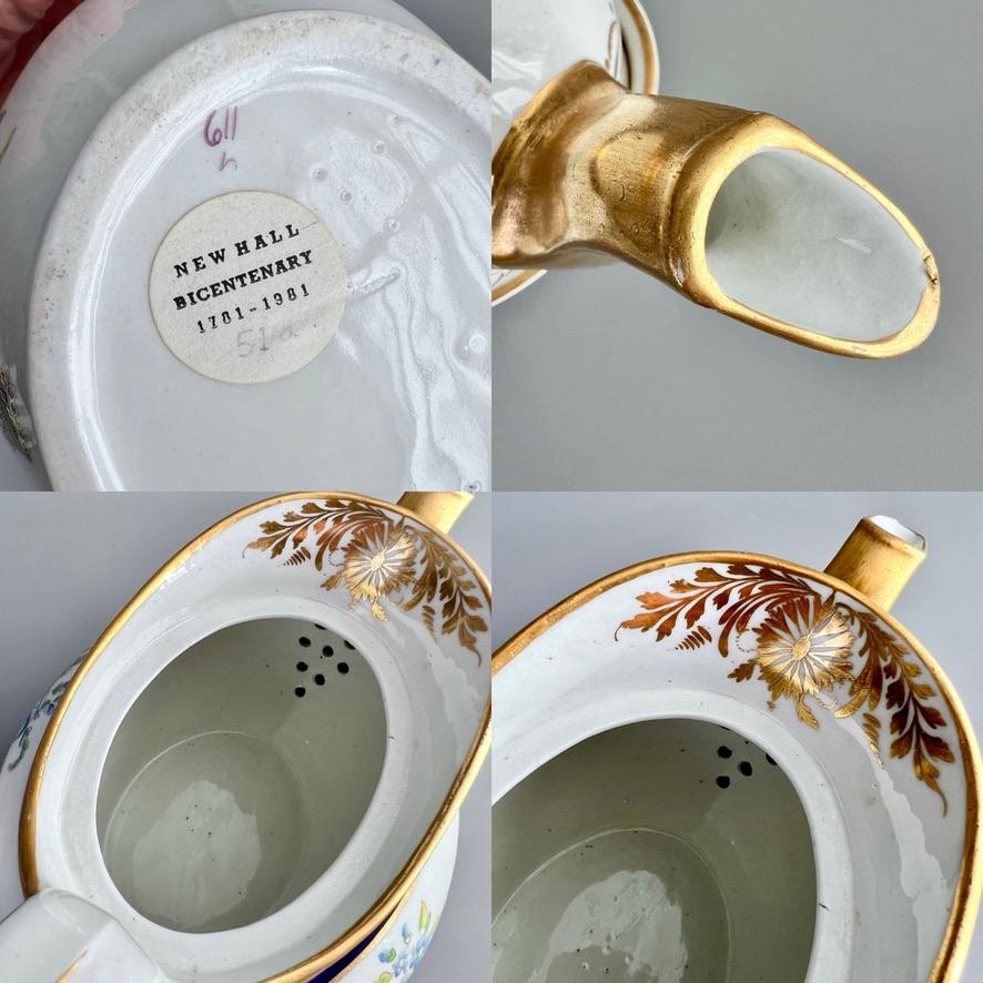 New Hall Porcelain Tea Service, White, Mazarine Blue, Flower Baskets, ca 1810 6