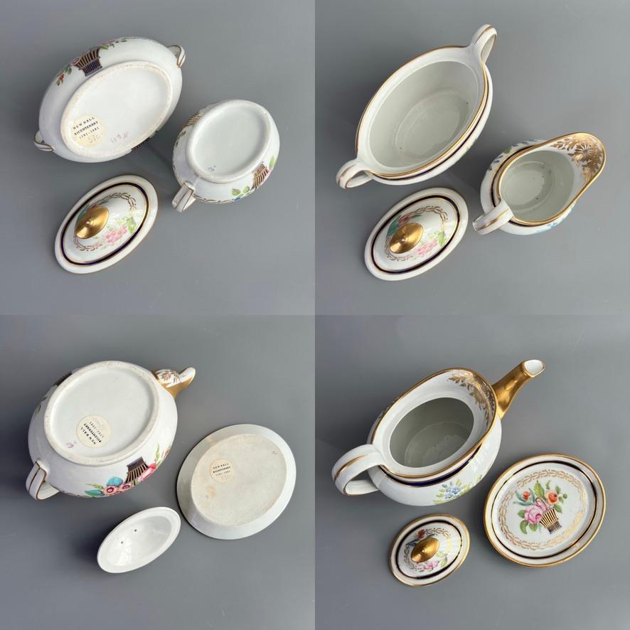 New Hall Porcelain Tea Service, White, Mazarine Blue, Flower Baskets, ca 1810 8