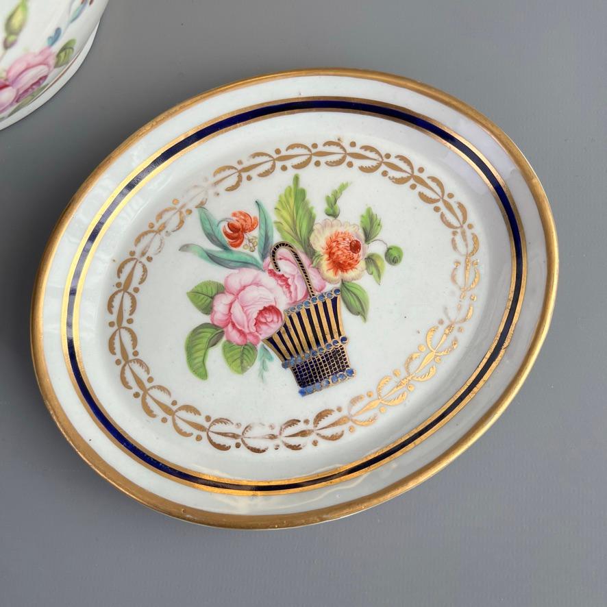 English New Hall Porcelain Tea Service, White, Mazarine Blue, Flower Baskets, ca 1810