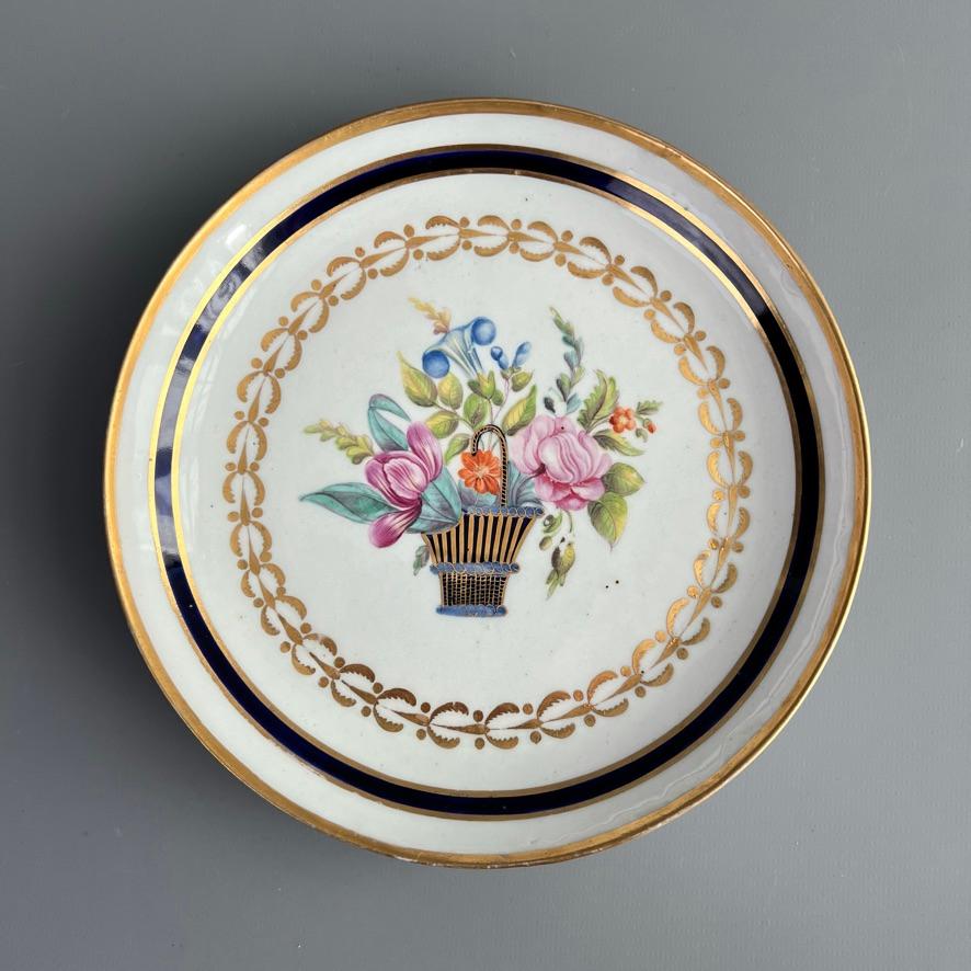New Hall Porcelain Tea Service, White, Mazarine Blue, Flower Baskets, ca 1810 1