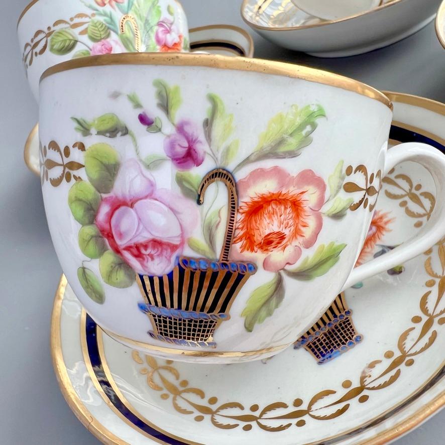 New Hall Porcelain Tea Service, White, Mazarine Blue, Flower Baskets, ca 1810 2