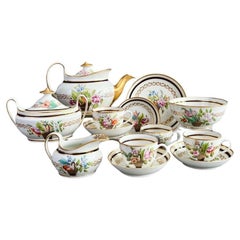 New Hall Porcelain Tea Service, White, Mazarine Blue, Flower Baskets, ca 1810