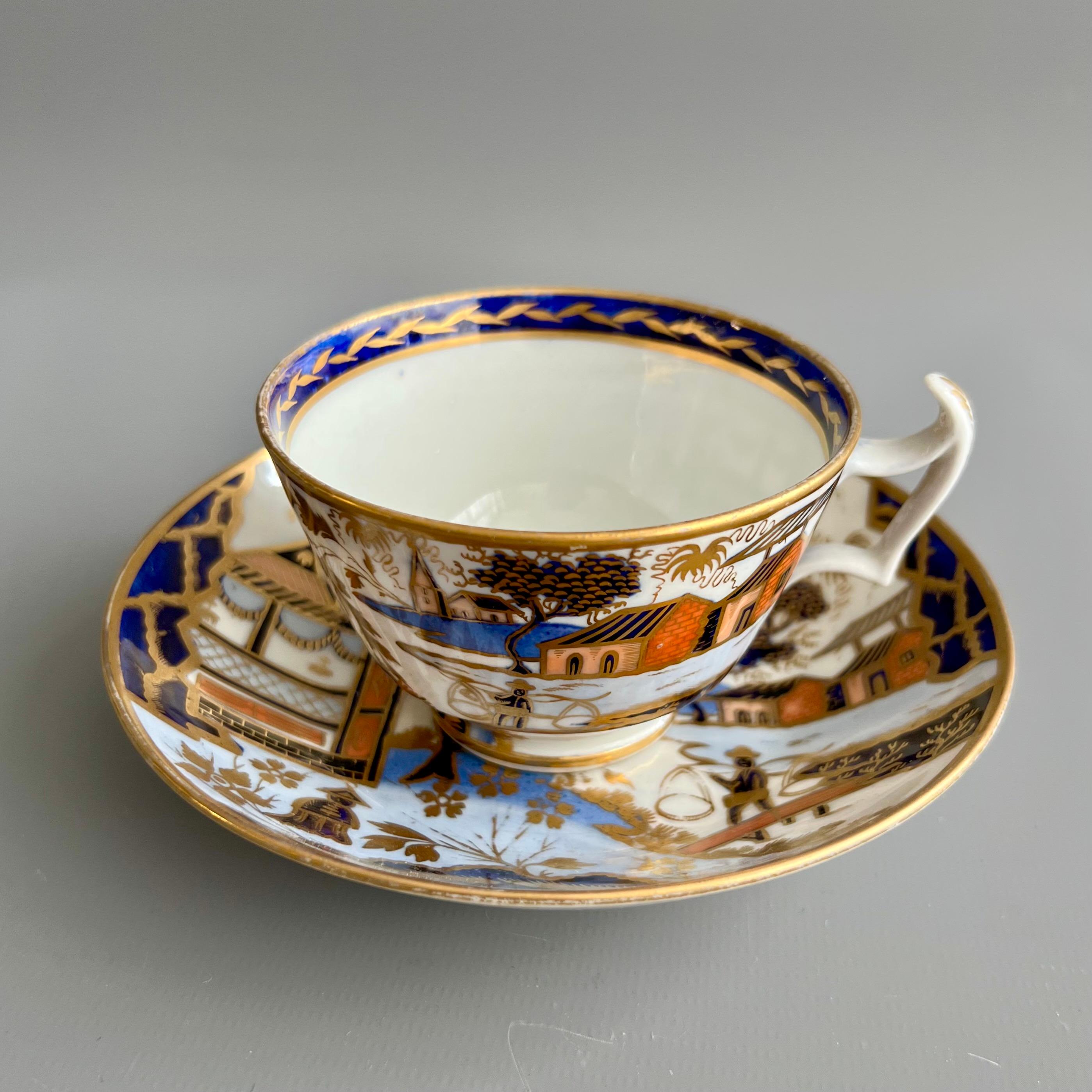 Regency New Hall Porcelain Teacup, Chinoiserie Water Carrier Pattern 1163, Ca 1815