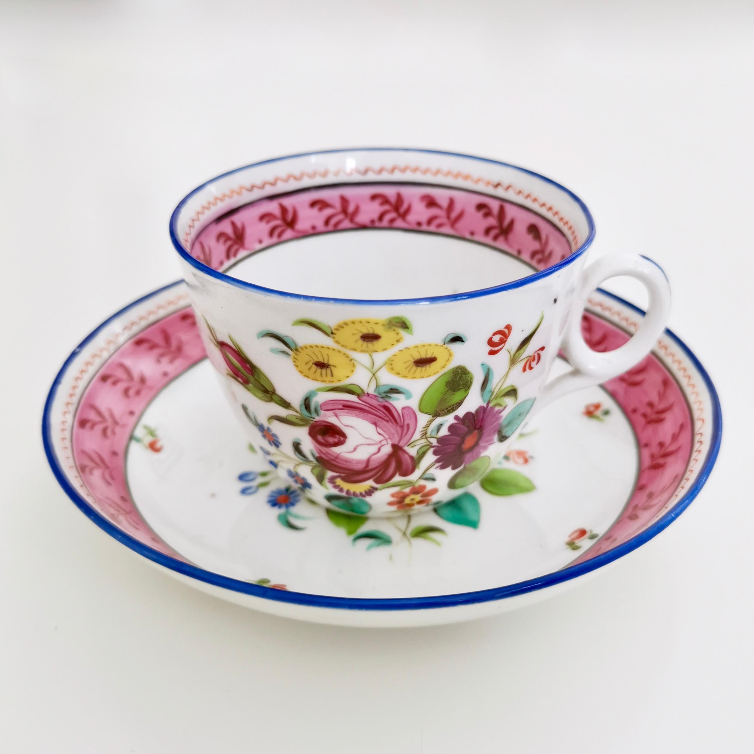 Regency New Hall Porcelain Teacup, Hybrid Paste, Flowers Patt, 1180, circa 1815