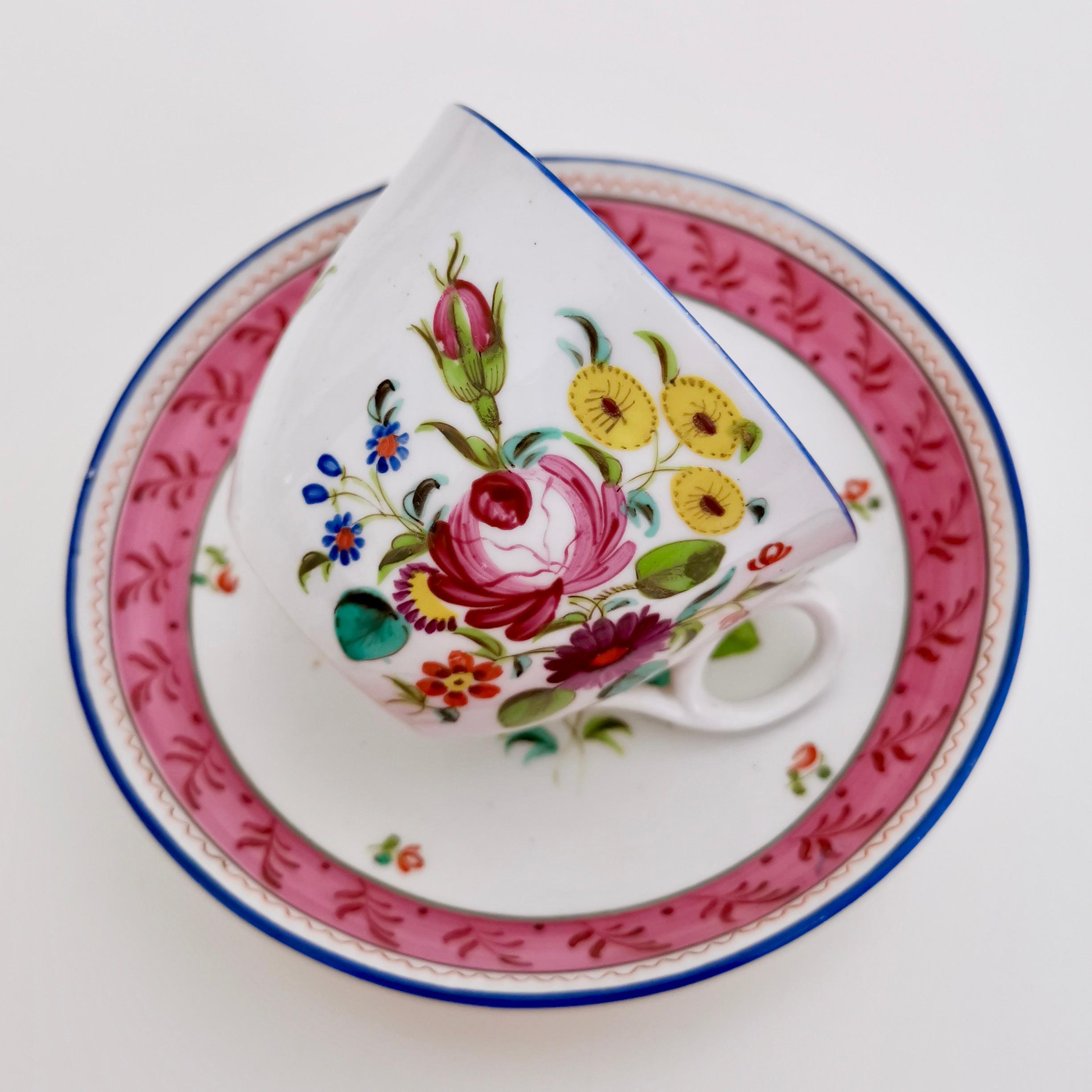 English New Hall Porcelain Teacup, Hybrid Paste, Flowers Patt, 1180, circa 1815