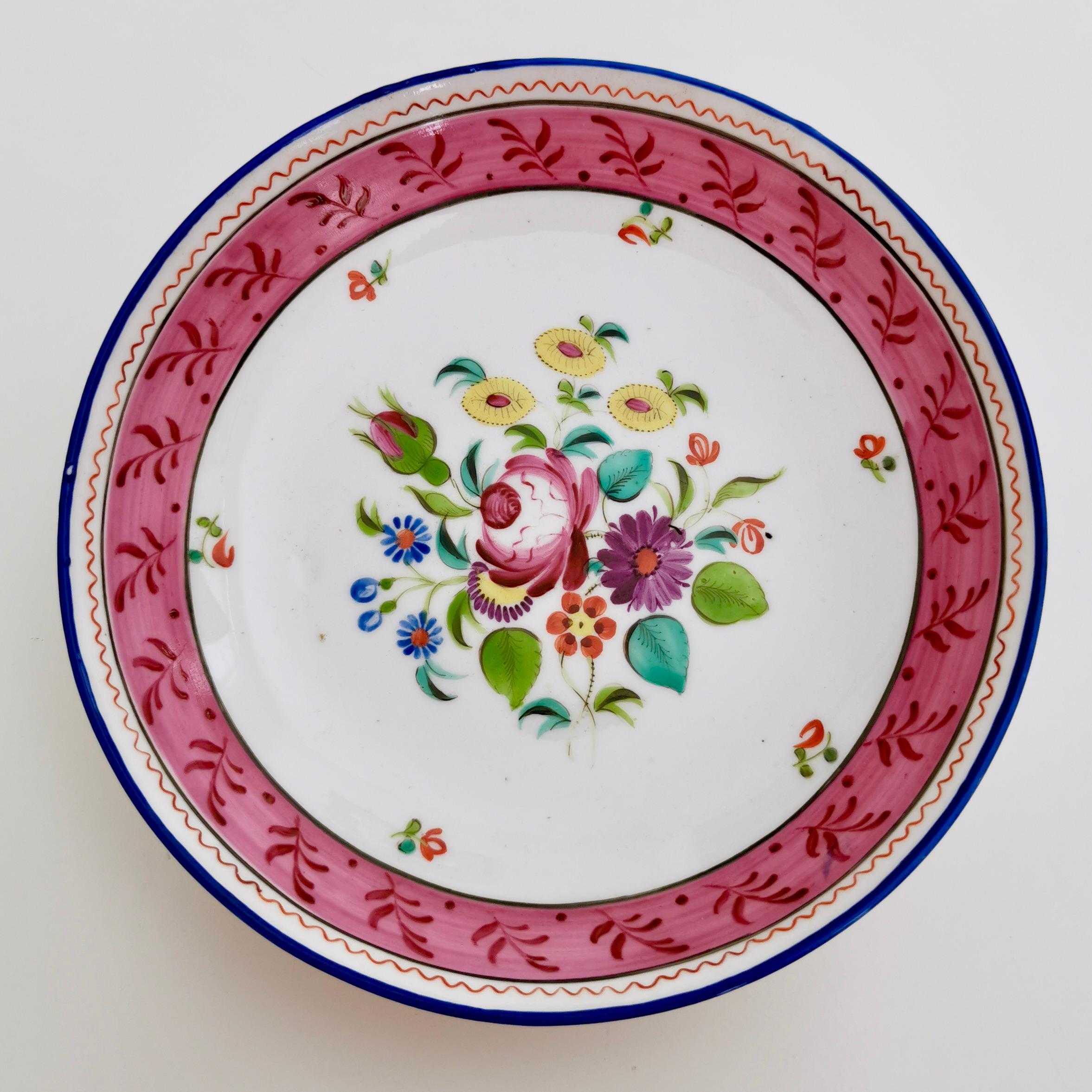 Hand-Painted New Hall Porcelain Teacup, Hybrid Paste, Flowers Patt, 1180, circa 1815