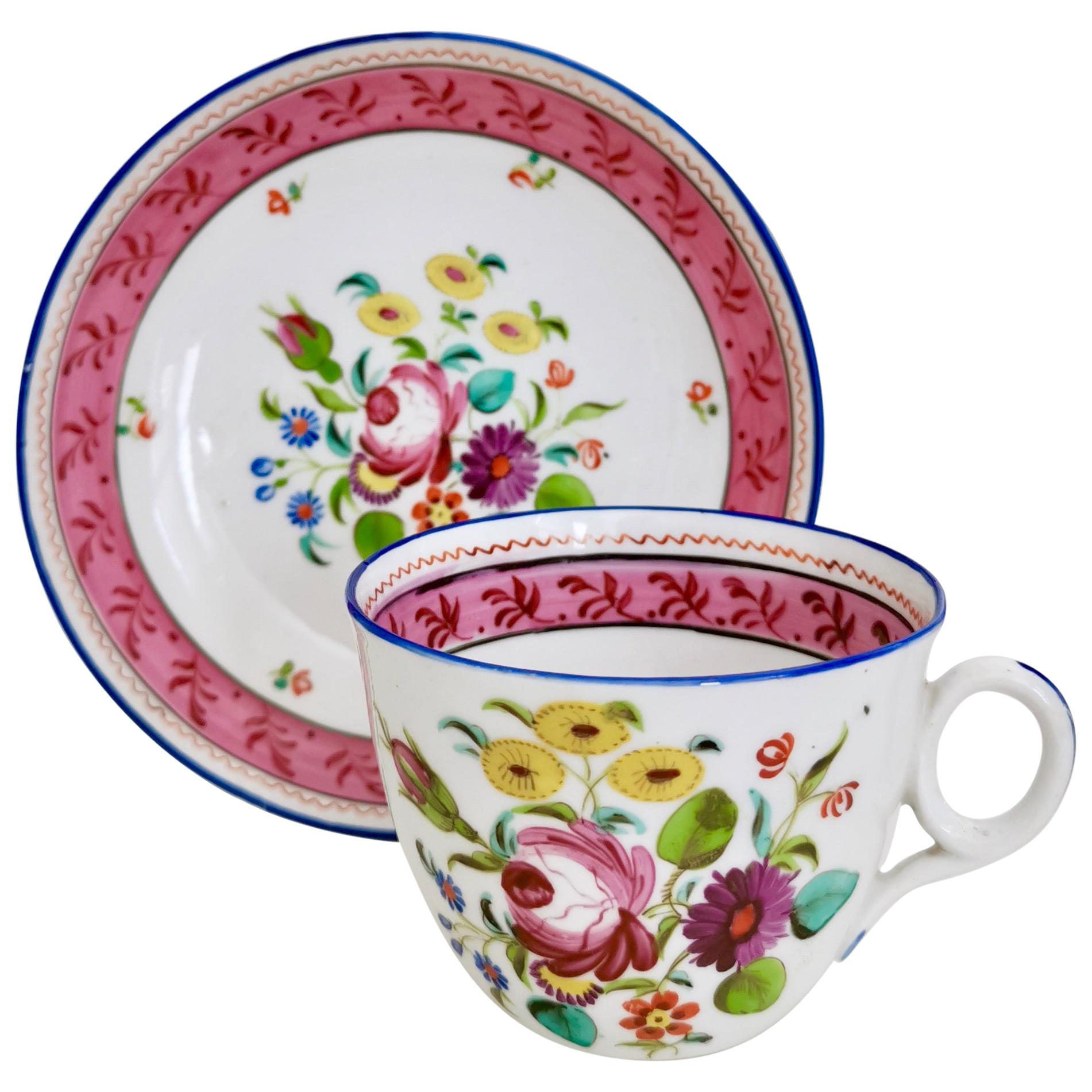 New Hall Porcelain Teacup, Hybrid Paste, Flowers Patt, 1180, circa 1815