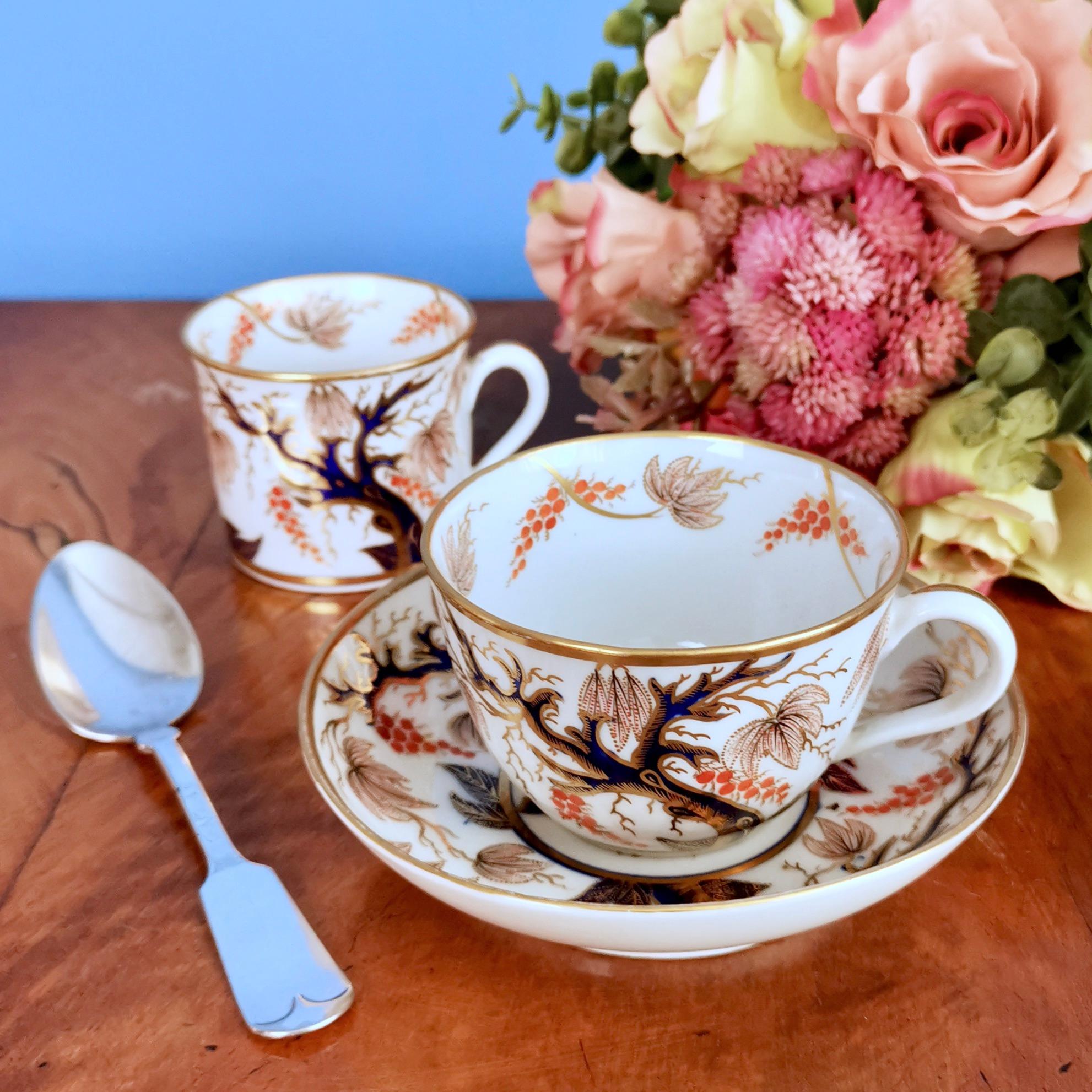 This is a beautiful true trio made by New Hall around the year 1810. It consists of a teacup, coffee cup and saucer - as you would never drink tea and coffee at the same time, why would you waste money on an extra saucer? So in the late 18th and