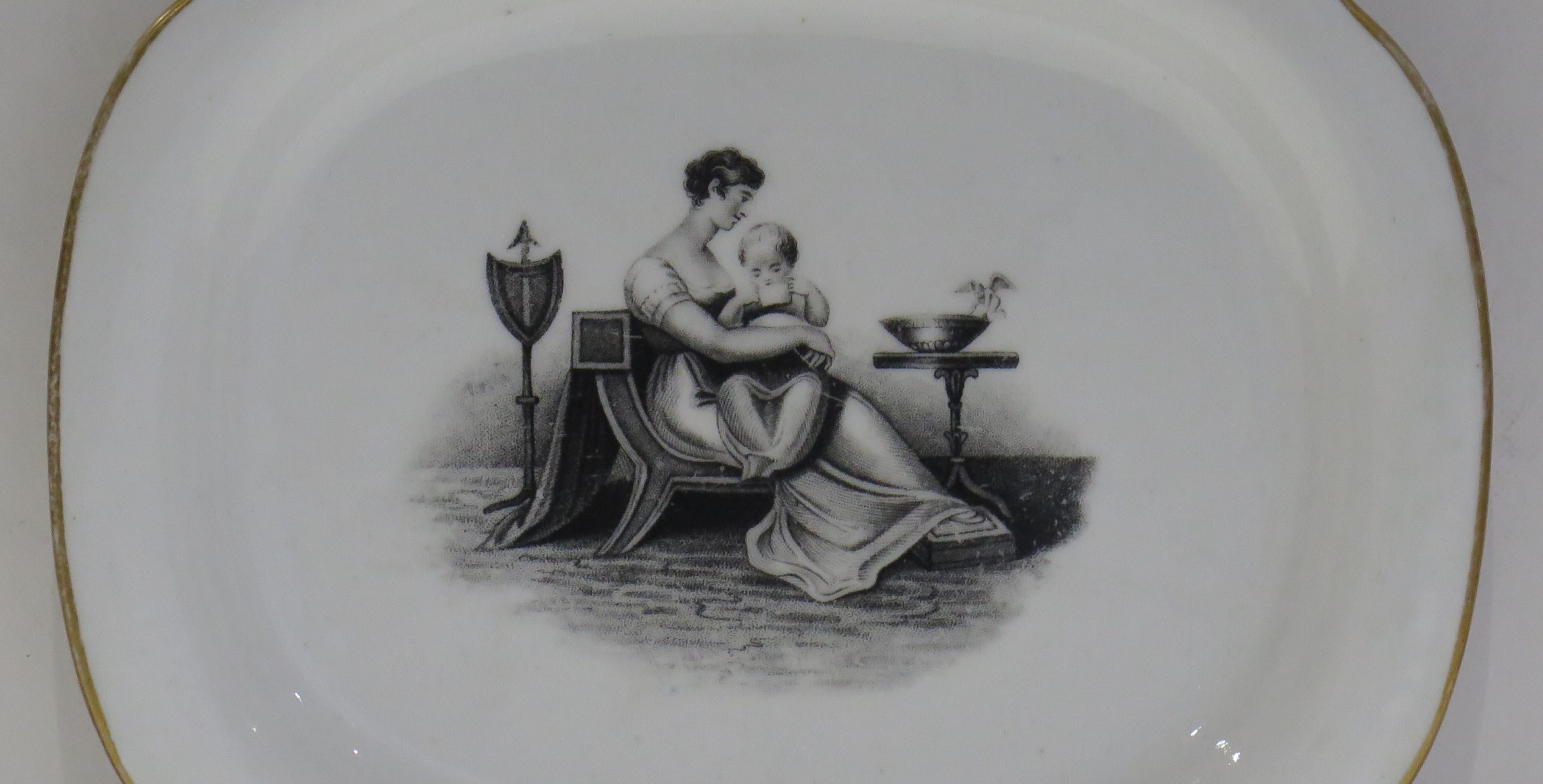 Regency Plat en porcelaine New Hall à motif de chauve-souris imprimé à la manière d'Adam Buck, vers 1820 en vente