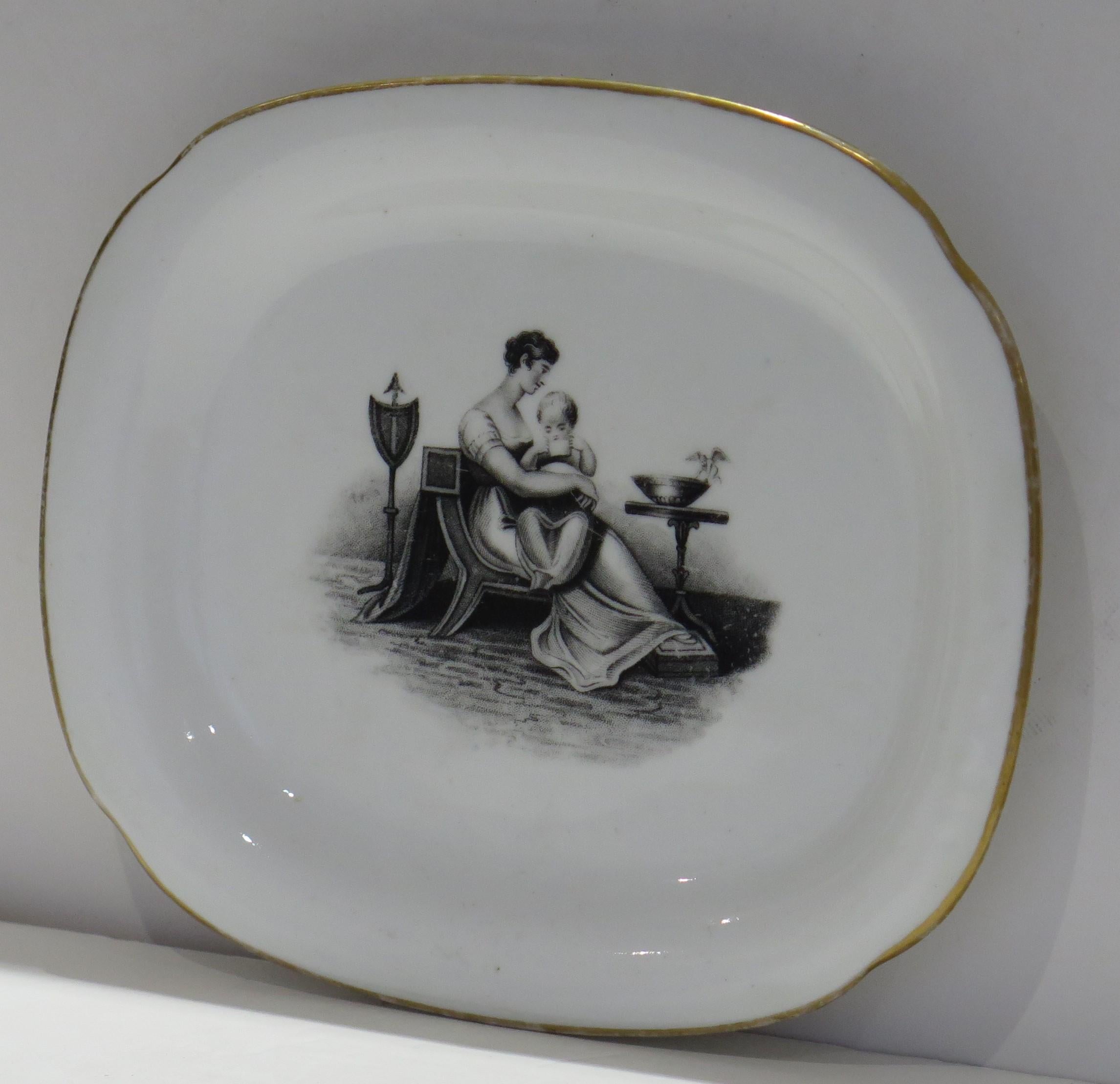 Regency New Hall Porcelain Dish Bat Printed Pattern in Manner of Adam Buck, Ca 1820 For Sale