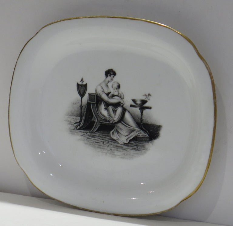 English New Hall Porcelain Teapot Stand Bat Printed Ptn in Manner of Adam Buck, Ca 1820 For Sale