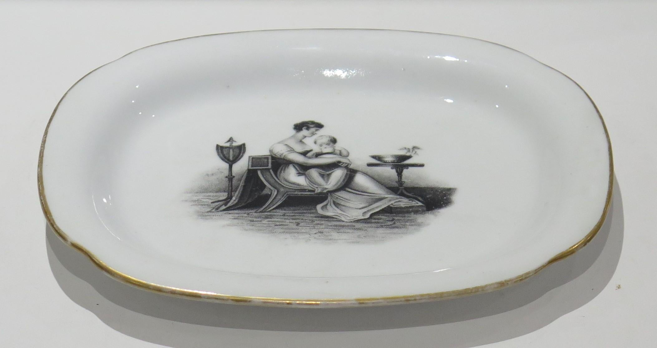 New Hall Porcelain Teapot Stand Bat Printed Ptn in Manner of Adam Buck, Ca 1820 In Good Condition For Sale In Lincoln, Lincolnshire