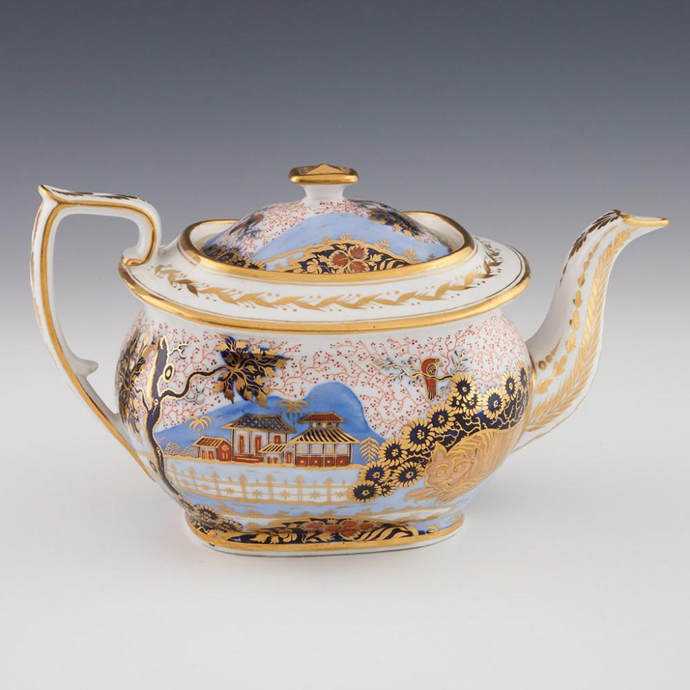 Regency New Hall Porcelain Tiger & Landscape Pattern 1214 Tea Set c1820