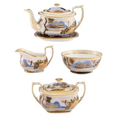 Juego de té de porcelana New Hall con diseño de tigre y paisaje 1214 c1820