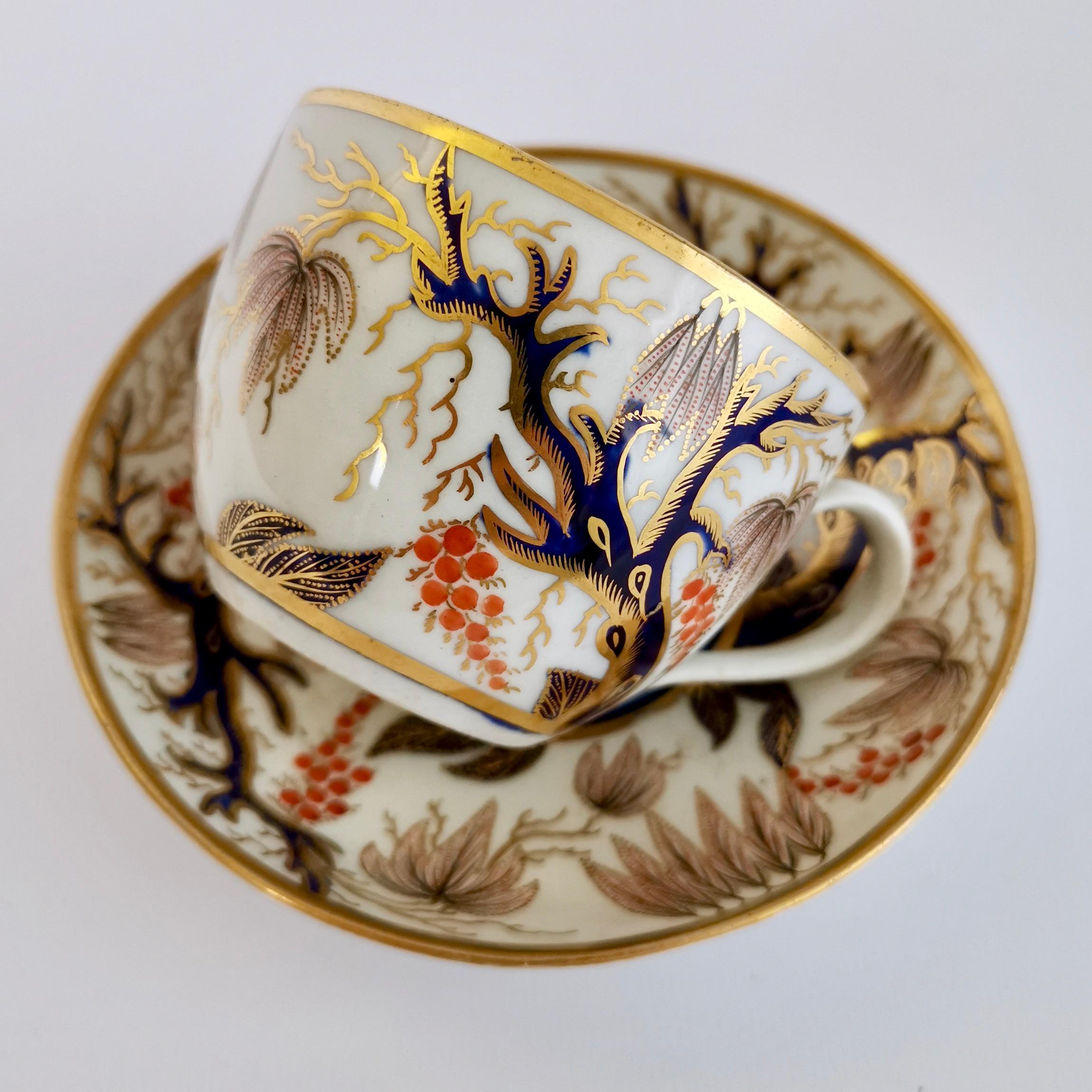 This is a beautiful true trio made by New Hall around the year 1810. It consists of a teacup, coffee cup and saucer, as you would never drink tea and coffee at the same time, why would you waste money on an extra saucer? So in the late 18th and