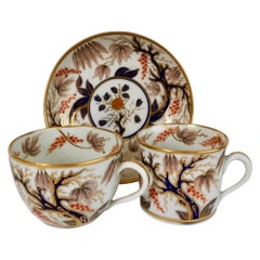 New Hall Porcelain Trio, Imari Vine Grey and Purple, Regency, circa 1810