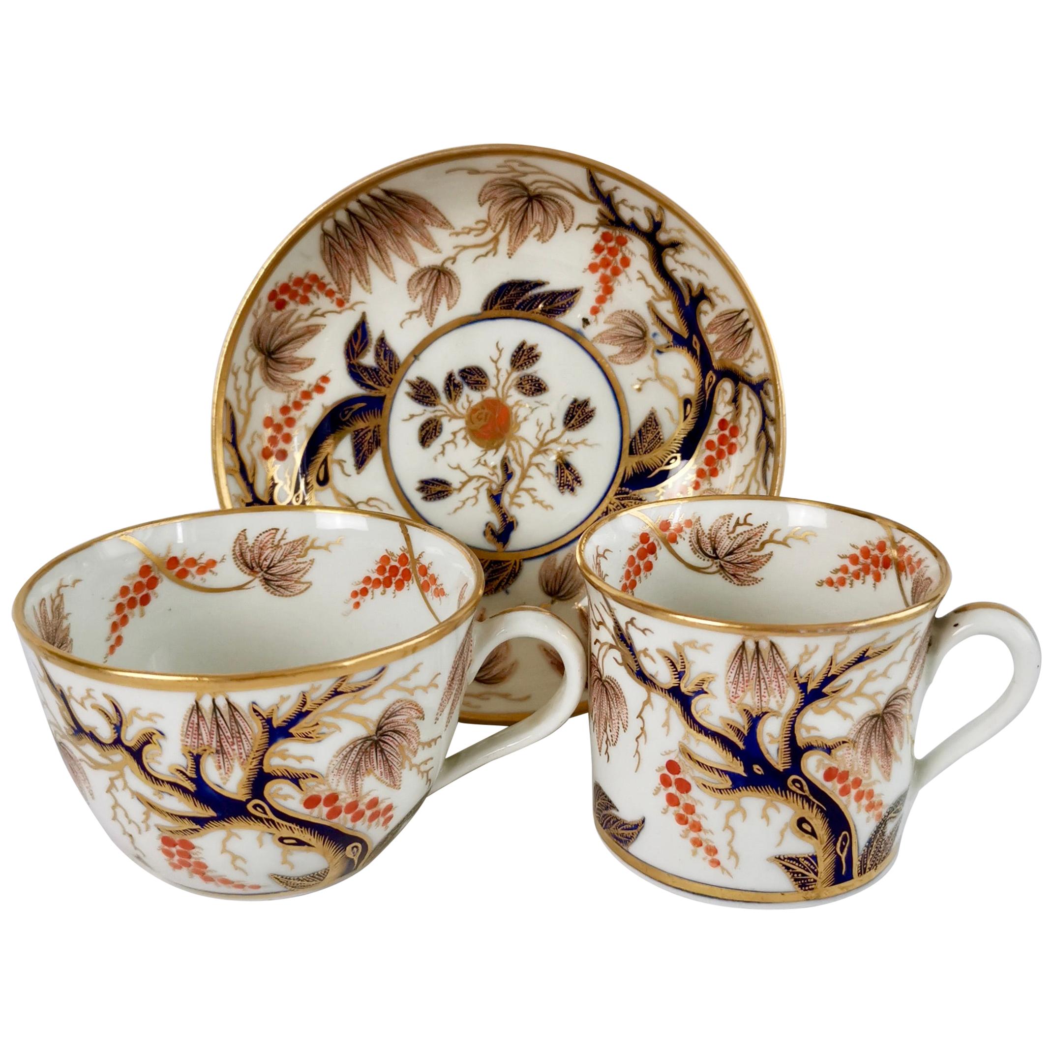 New Hall Porcelain True Trio, Imari Vine Patt, 446, Regency, circa 1810