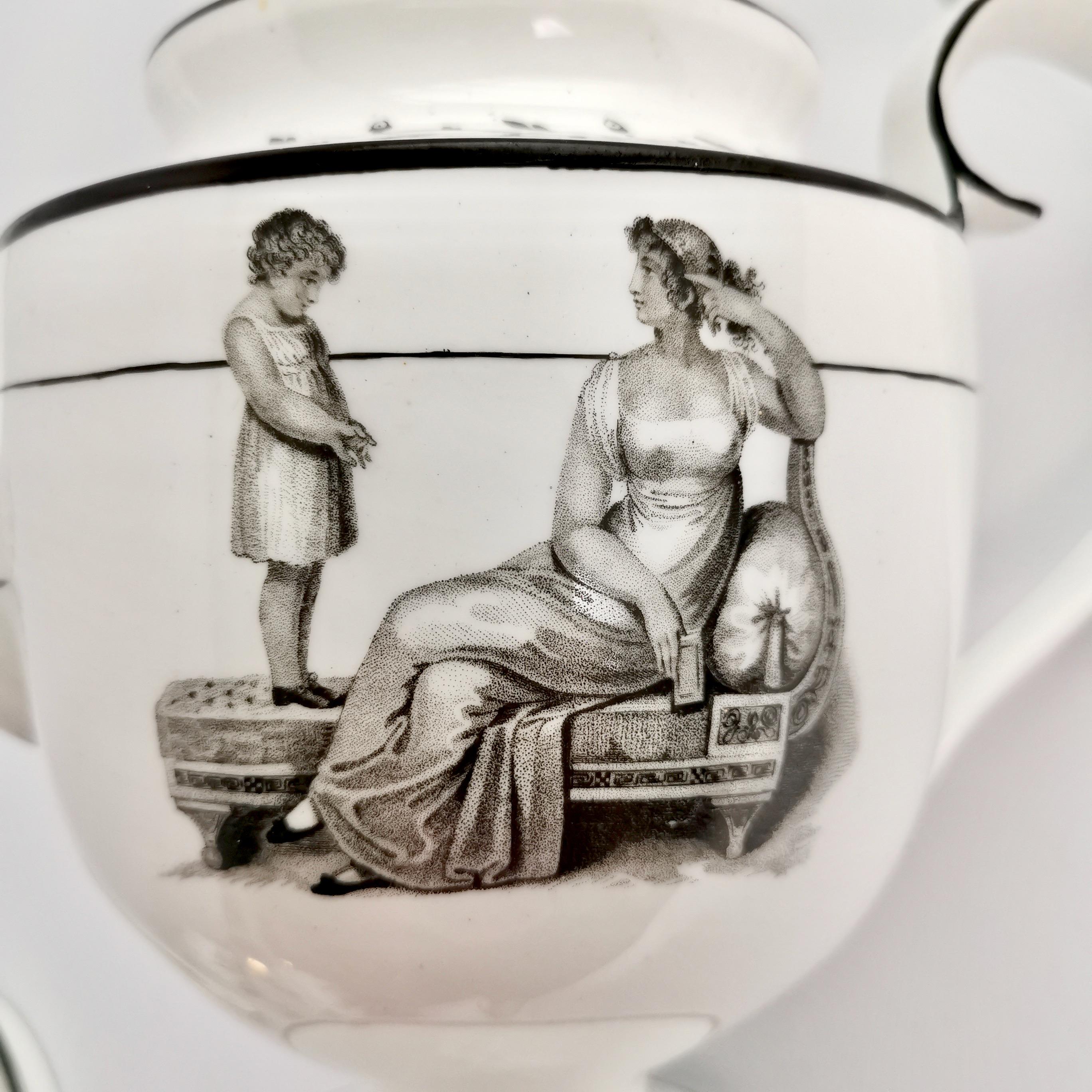 New Hall Tea Coffee Service, Black White Bat Printed Muses, Neo-Classical, 1815 1
