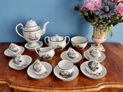 New Hall Tea Coffee Service, Black White Bat Printed Muses, Neo-Classical, 1815