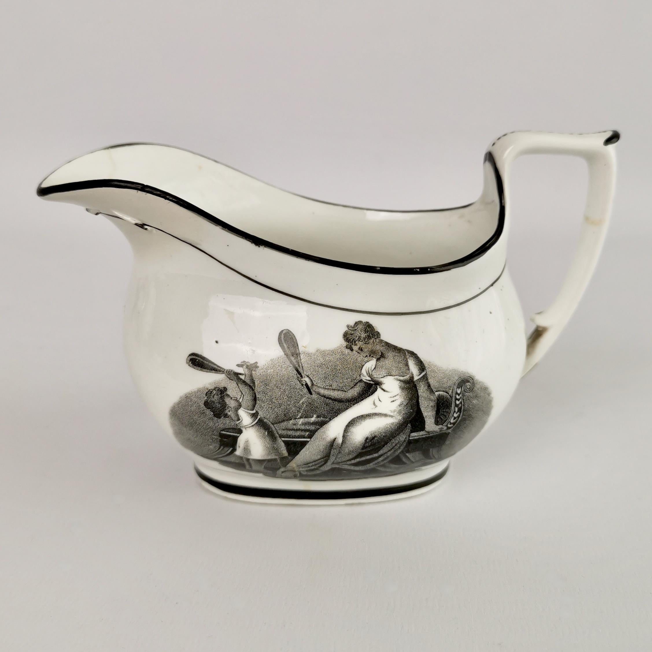 Neoclassical New Hall Tea Coffee Service, Black White Bat Printed Muses, Neo-Classical, 1815
