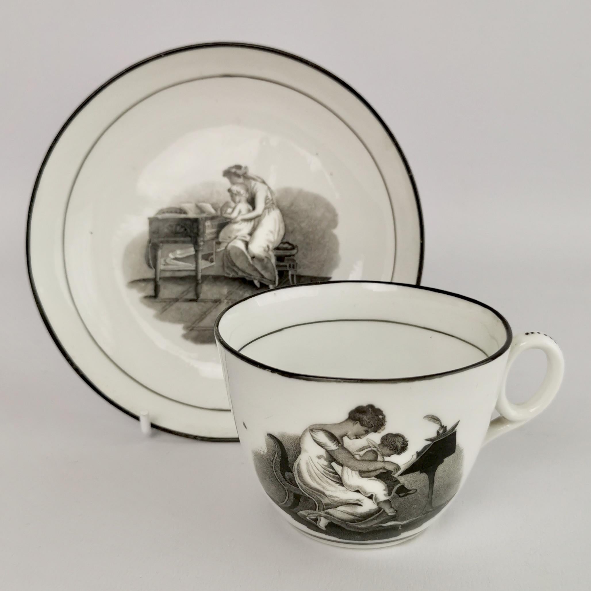 New Hall Tea Coffee Service, Black White Bat Printed Muses, Neo-Classical, 1815 In Good Condition In London, GB