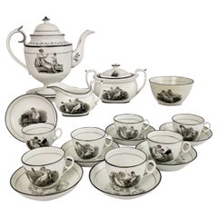 New Hall Tea Coffee Service, Black White Bat Printed Muses, Neo-Classical, 1815