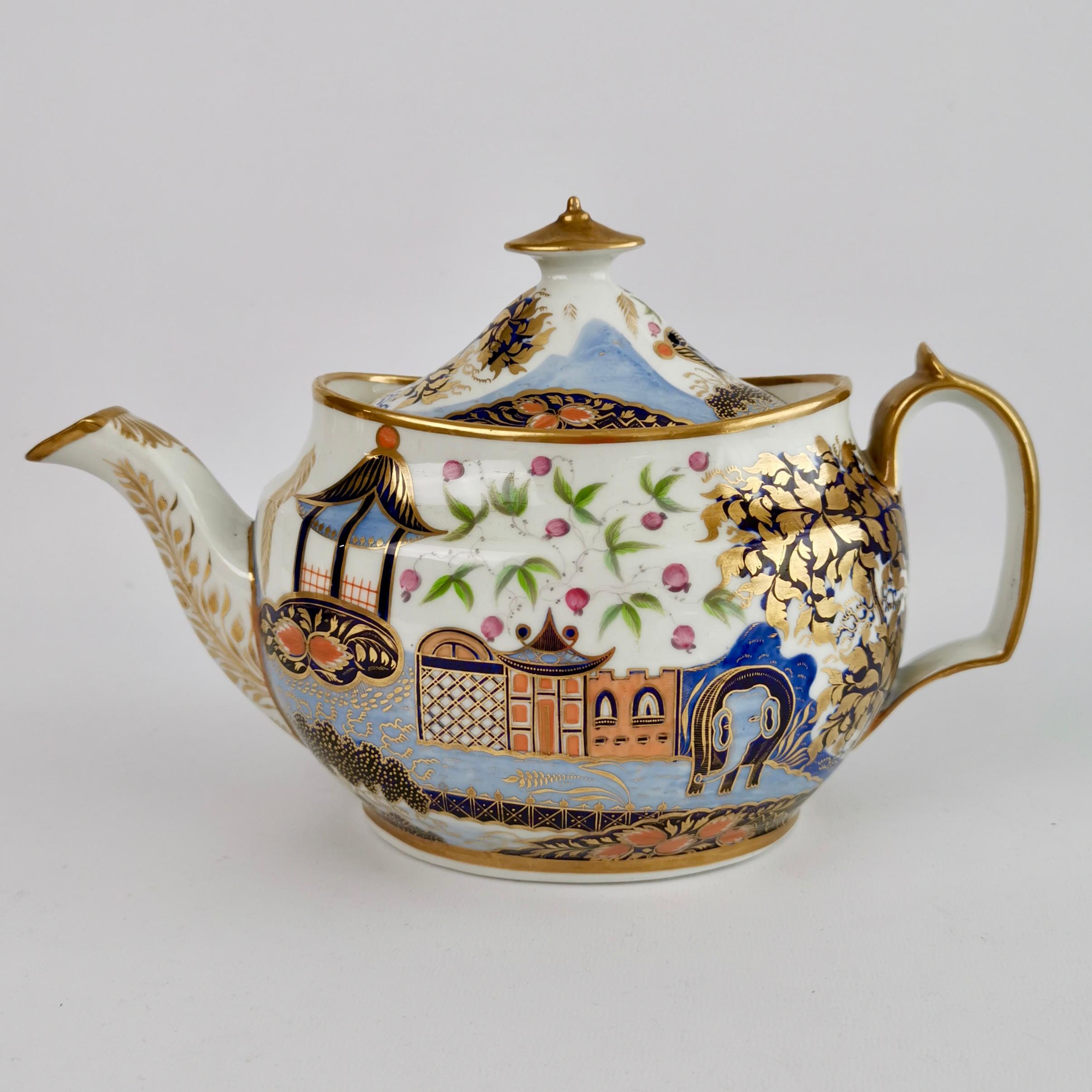 Servicio de té New Hall para cuatro, modelo elefante 876, Regencia ca 1810 Inglés en venta