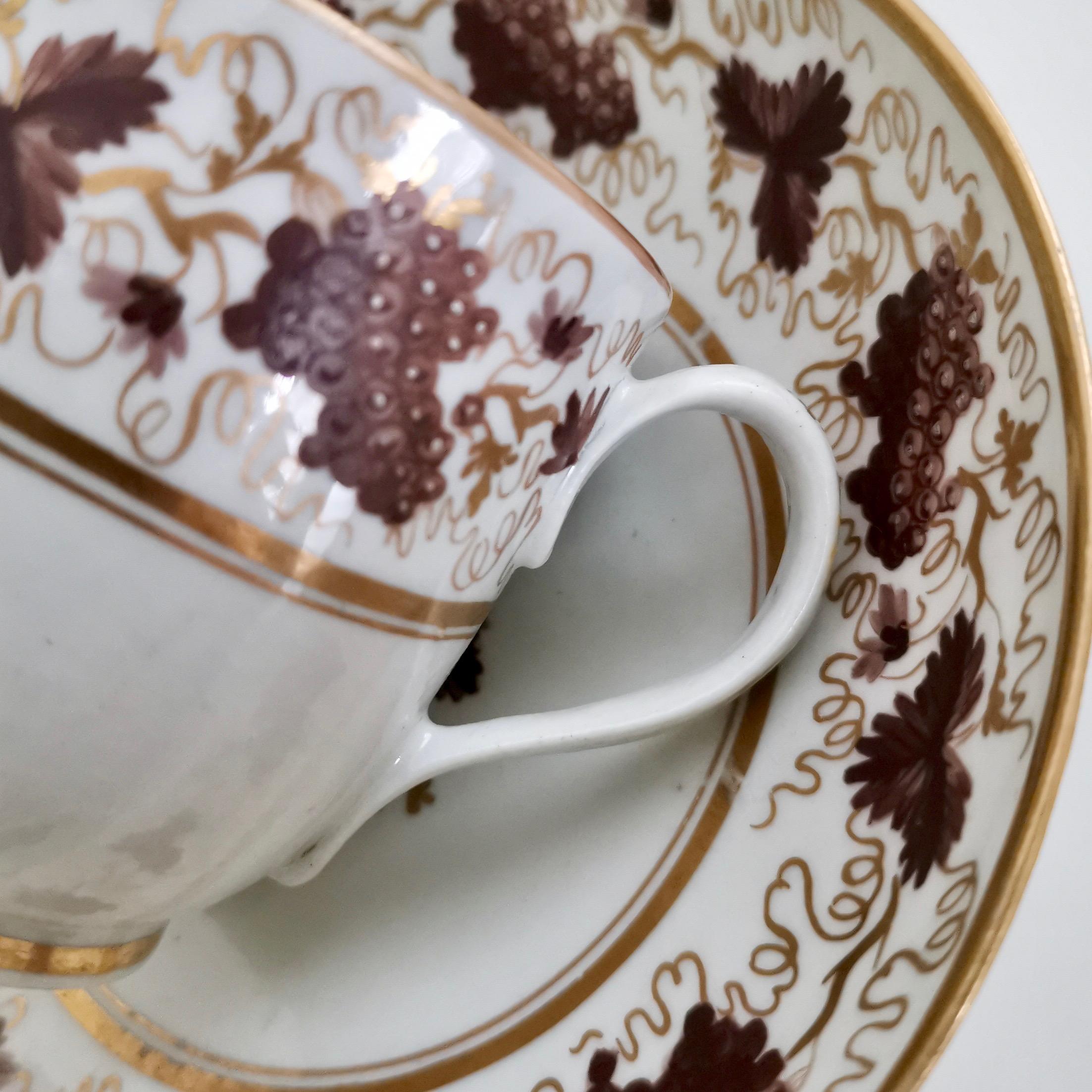 New Hall Teacup Trio, Hybrid Paste, Brown and Gilt Vines, Georgian, circa 1790 2