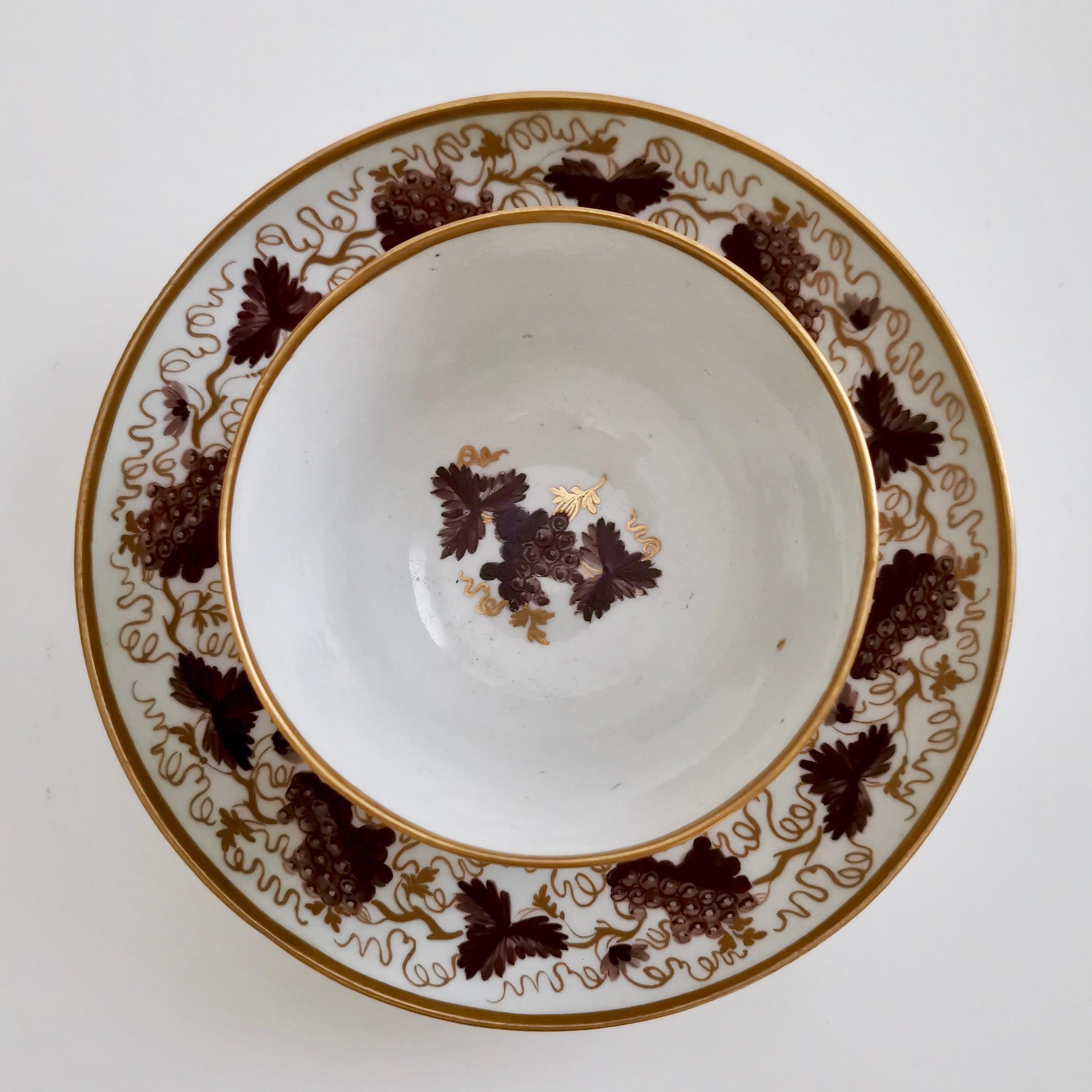 New Hall Teacup Trio, Hybrid Paste, Brown and Gilt Vines, Georgian, circa 1790 In Good Condition In London, GB