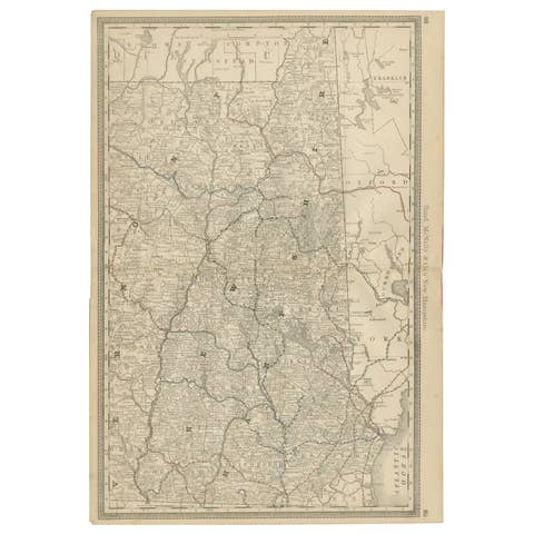 New Hampshire Antique Railroad Map c.1888 – Granite State Counties & Cities