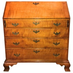 Antique New Hampshire Chippendale Tiger Maple Slant Front Desk, circa 1790